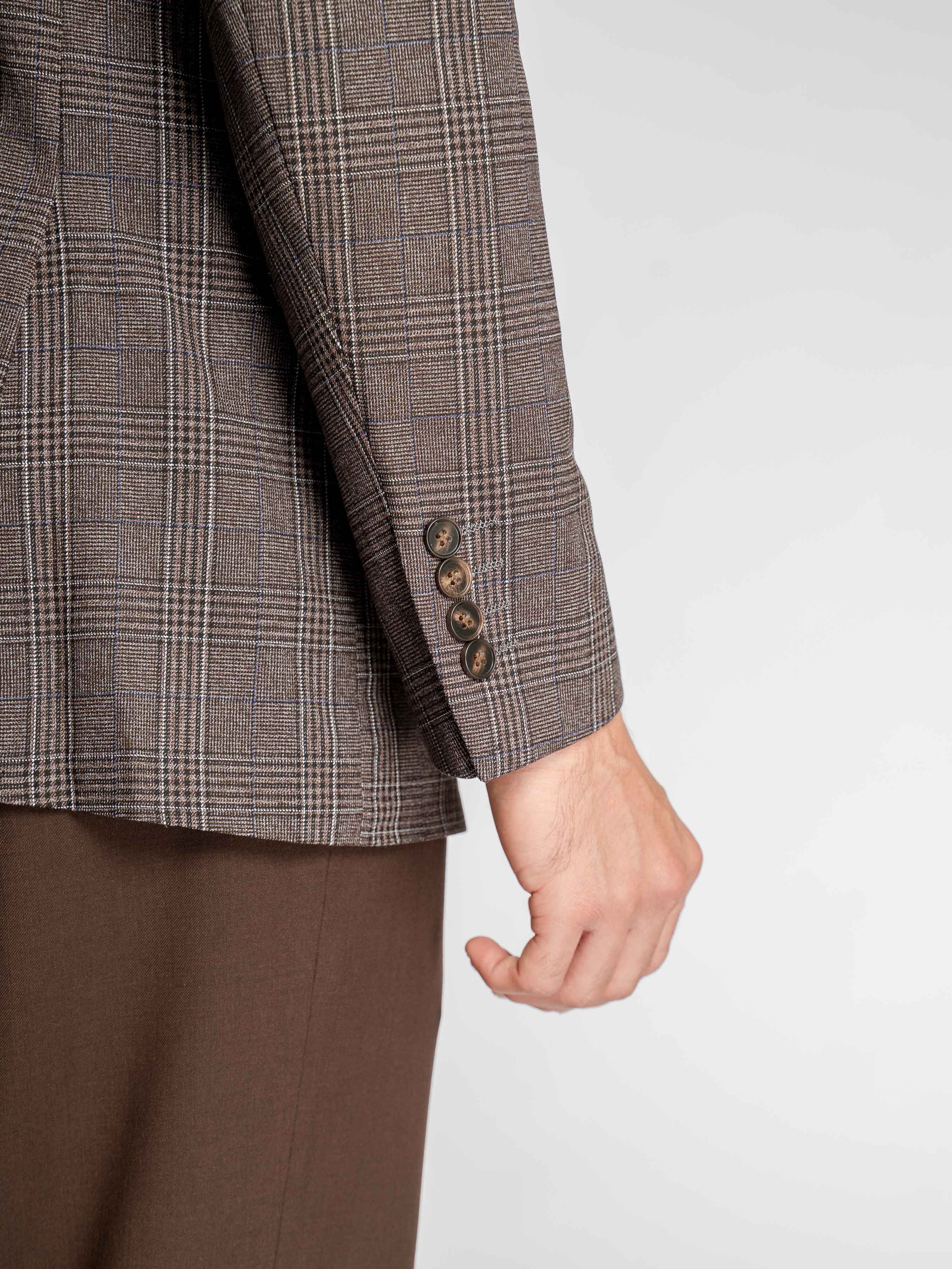 Single Breasted Suit Blazer – Cocoa Verona with White Line Checkered (Notch Lapel)