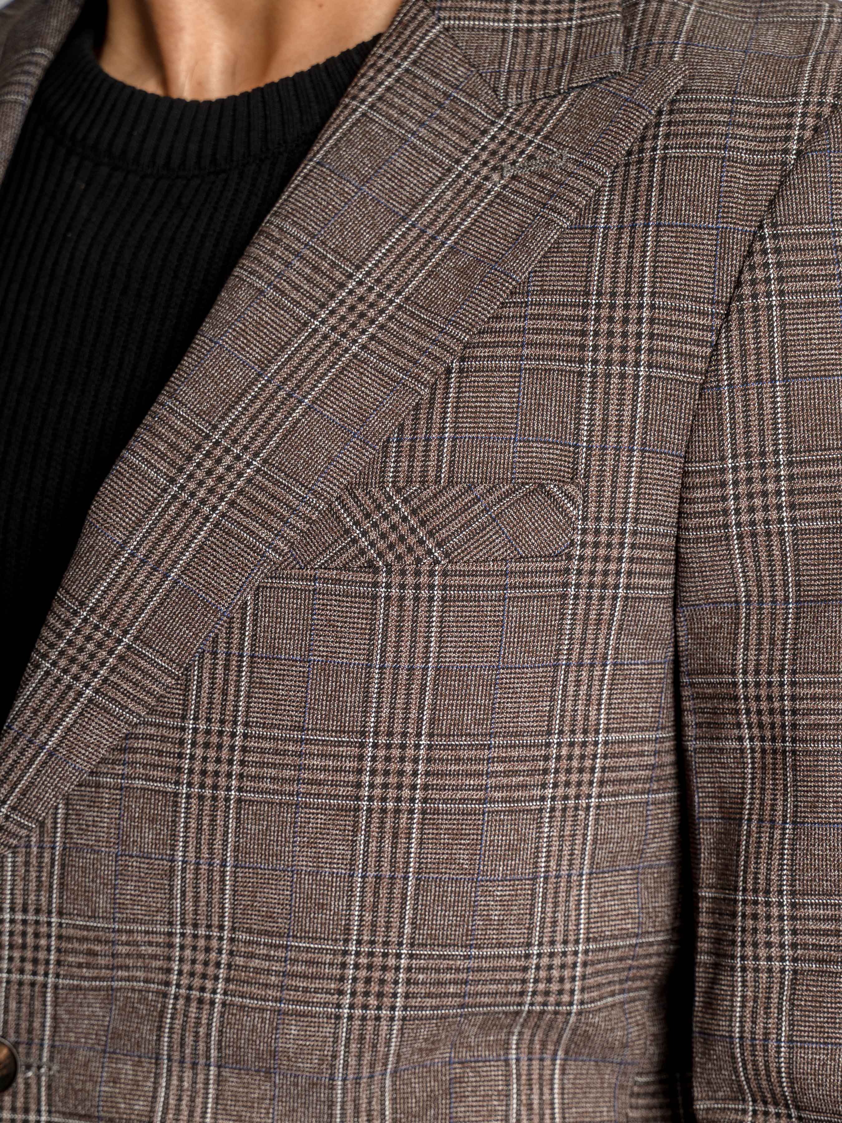 Single Breasted Suit Blazer – Cocoa Verona with White Line Checkered (Notch Lapel)