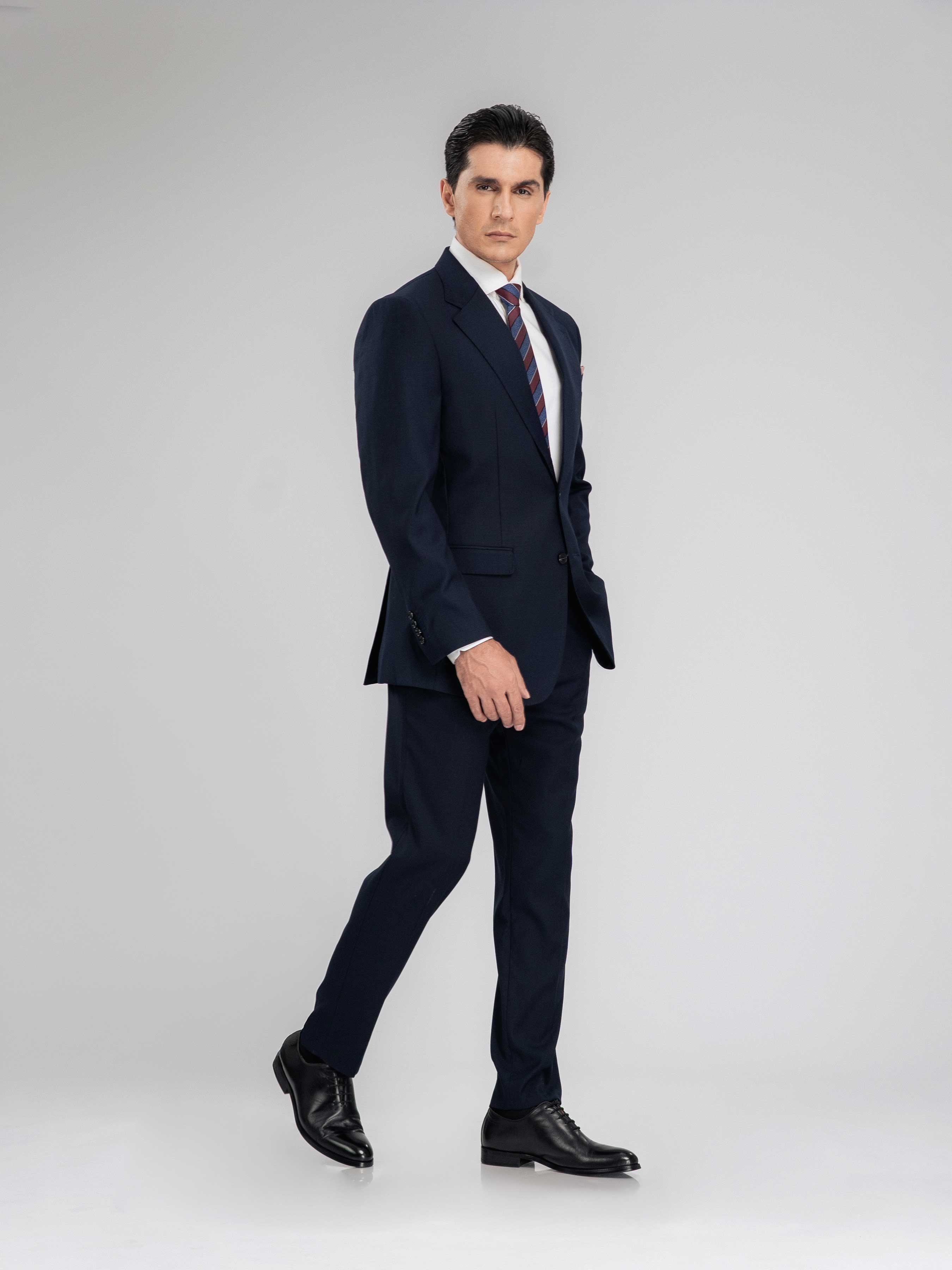 Single Breasted Suit Blazer - Deep Blue Plain (Notch Lapel)