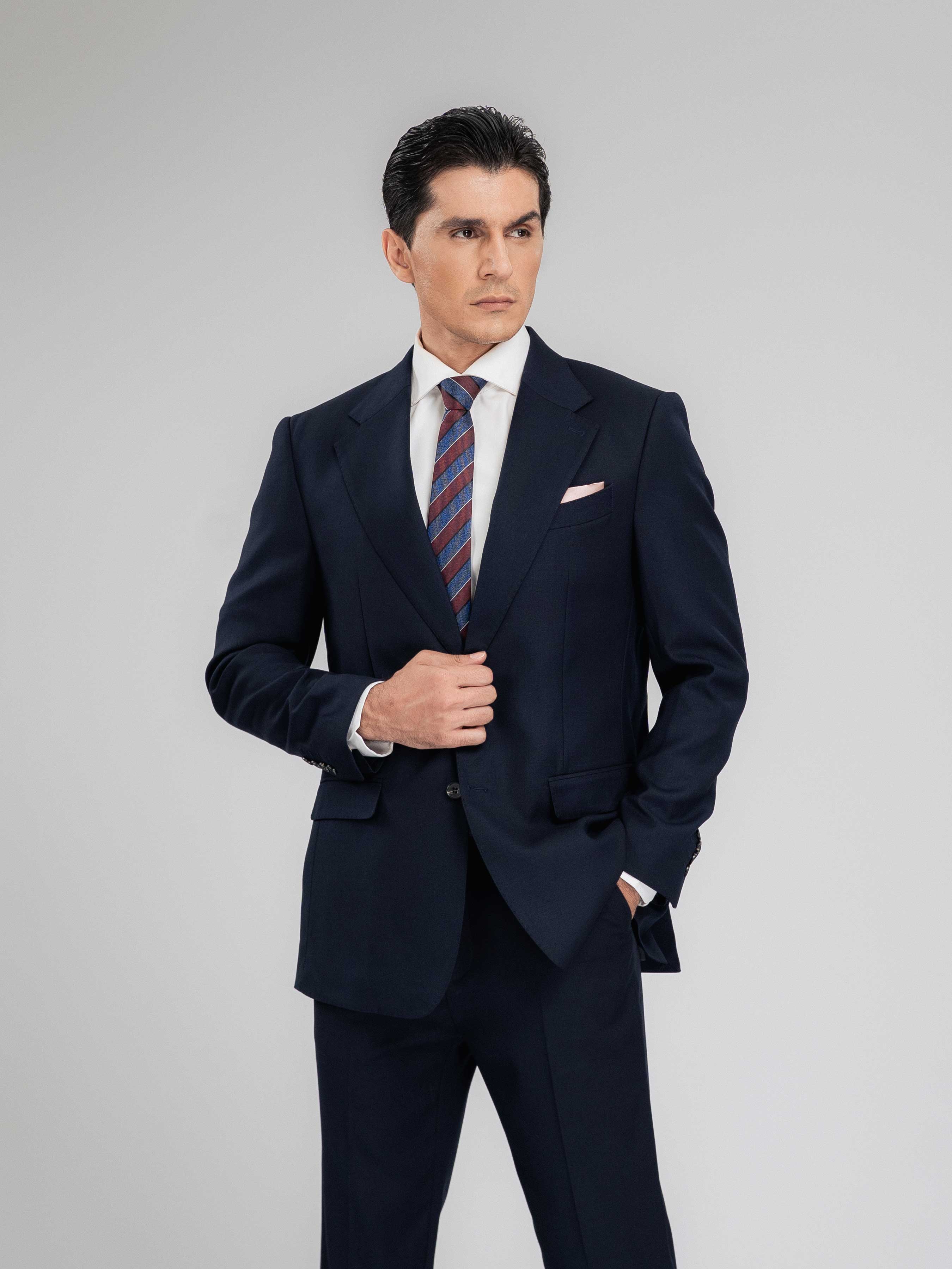 SingleBreastedSuitBlazerDeepBluePlainNotchLapelMain - Zeve