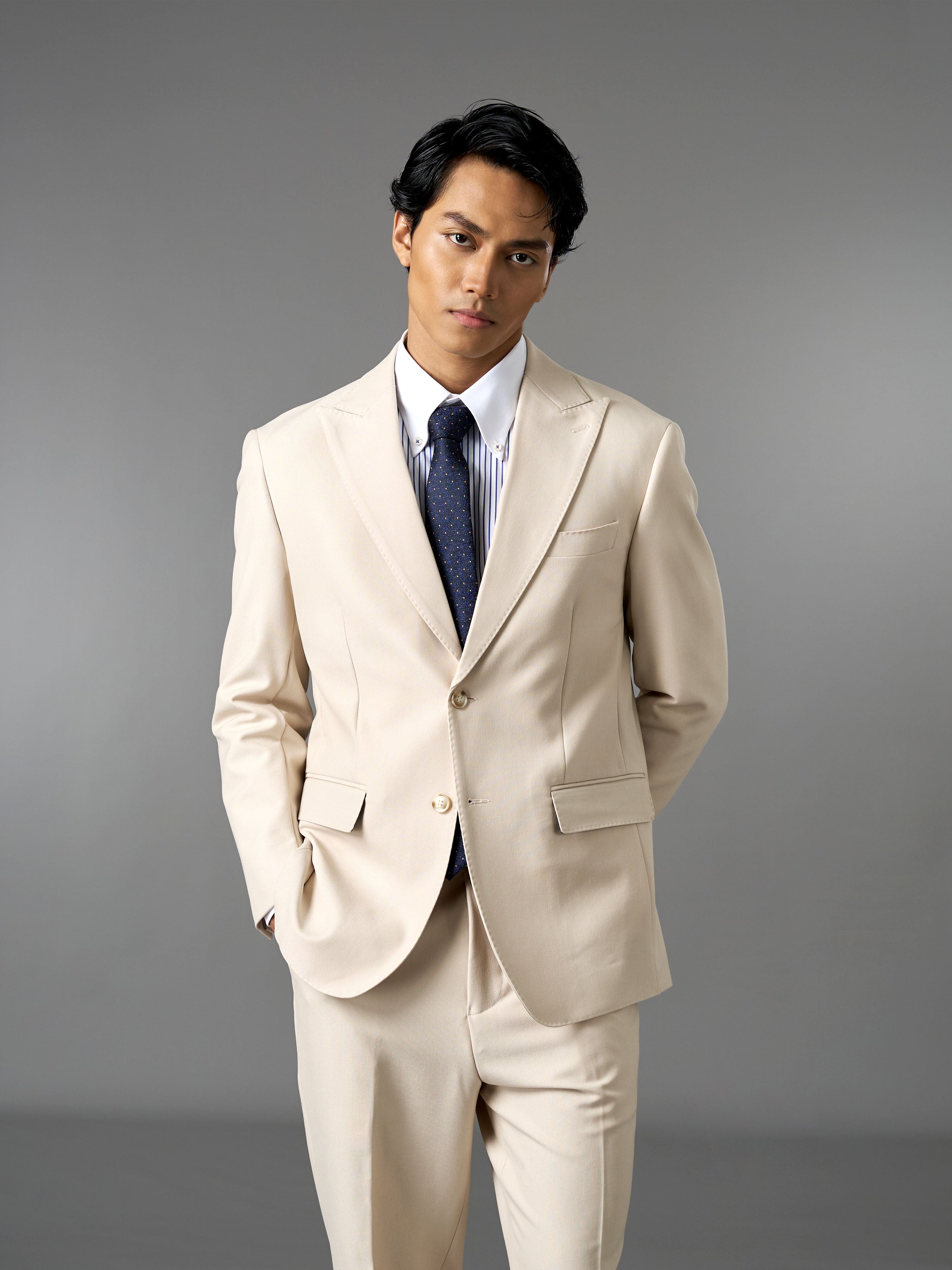 Single Breasted Suit Blazer - Ivory Beige (Regular Fit)