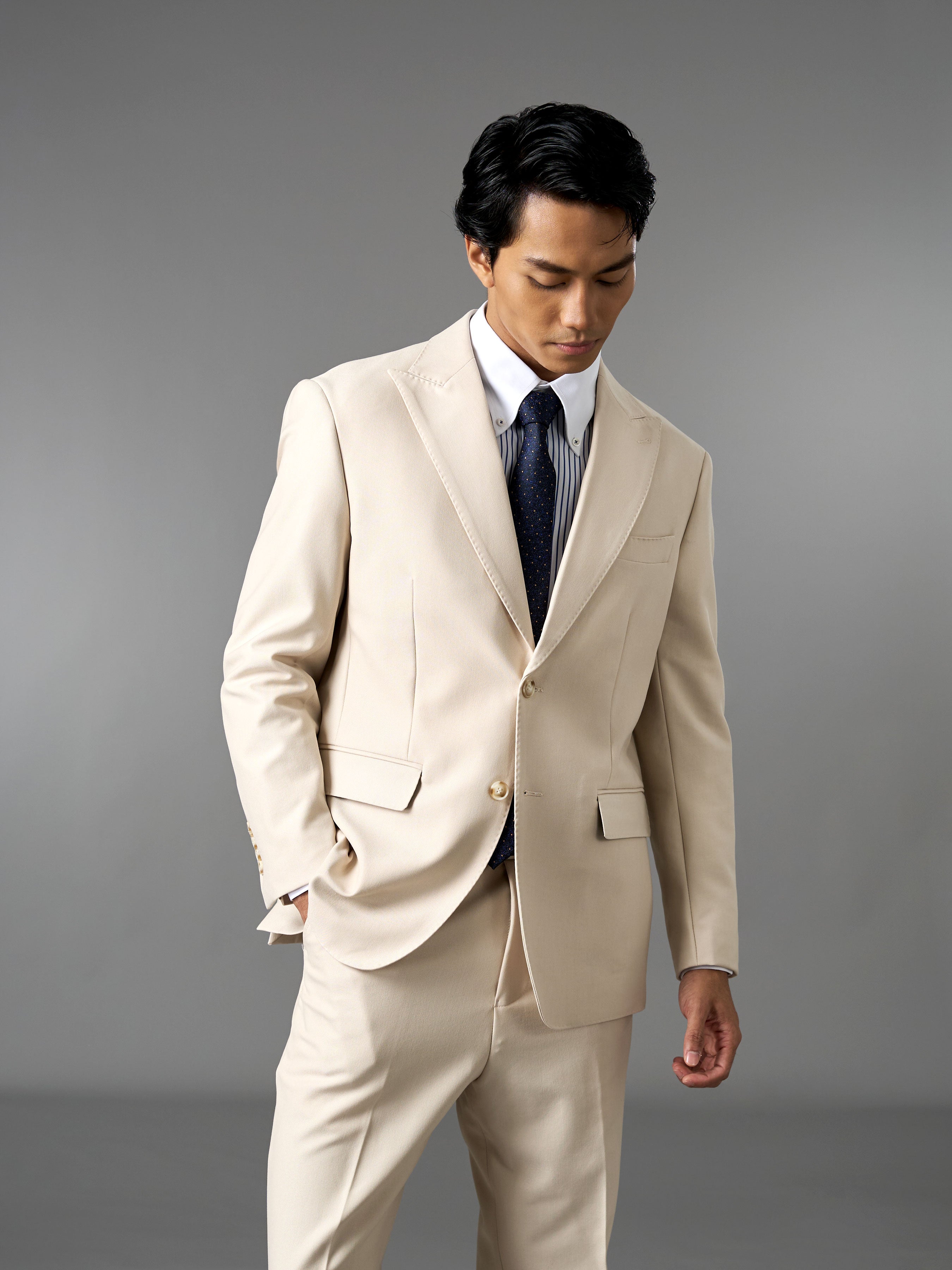 Single Breasted Suit Blazer - Ivory Beige (Regular Fit)