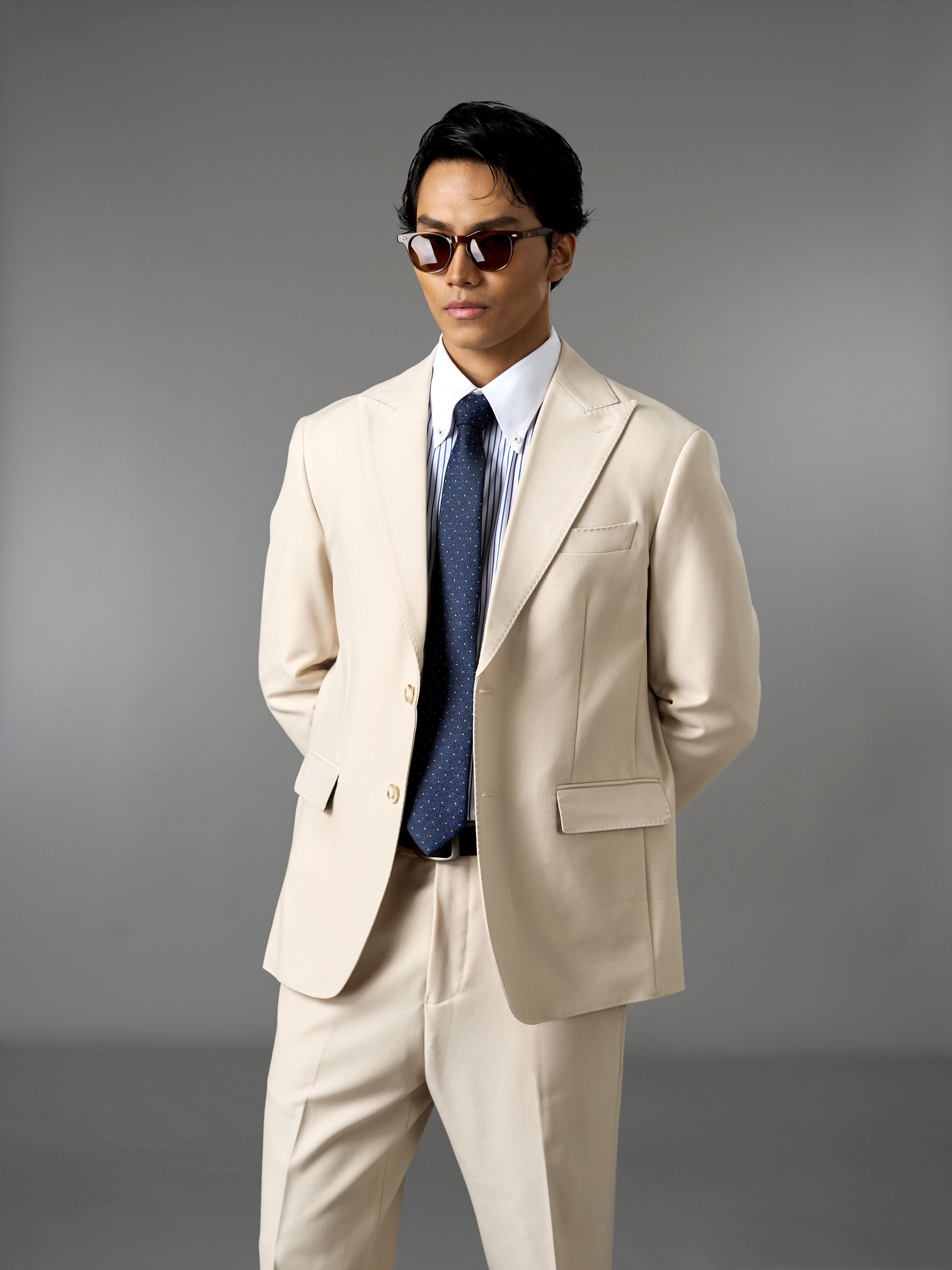 Single Breasted Suit Blazer - Ivory Beige (Regular Fit)