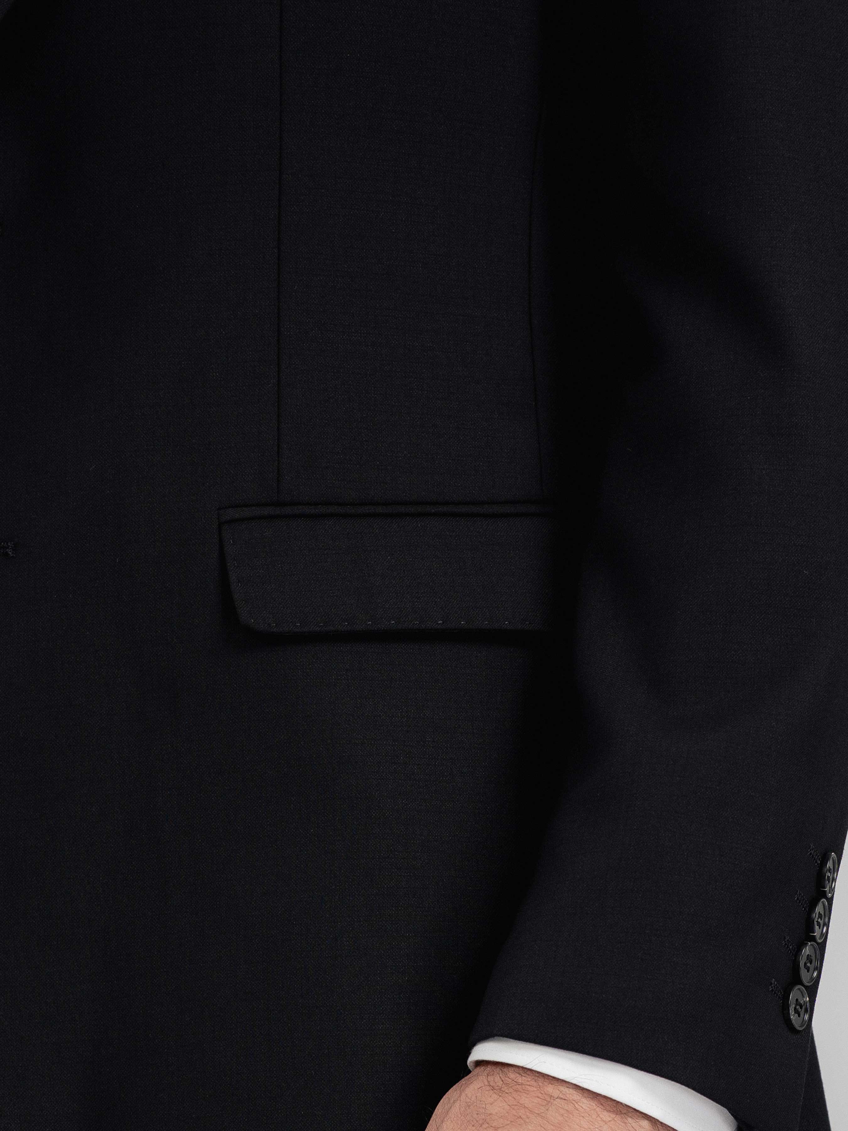 SingleBreastedSuitBlazerJetBlackPlainPeakLapelSidePocket - Zeve