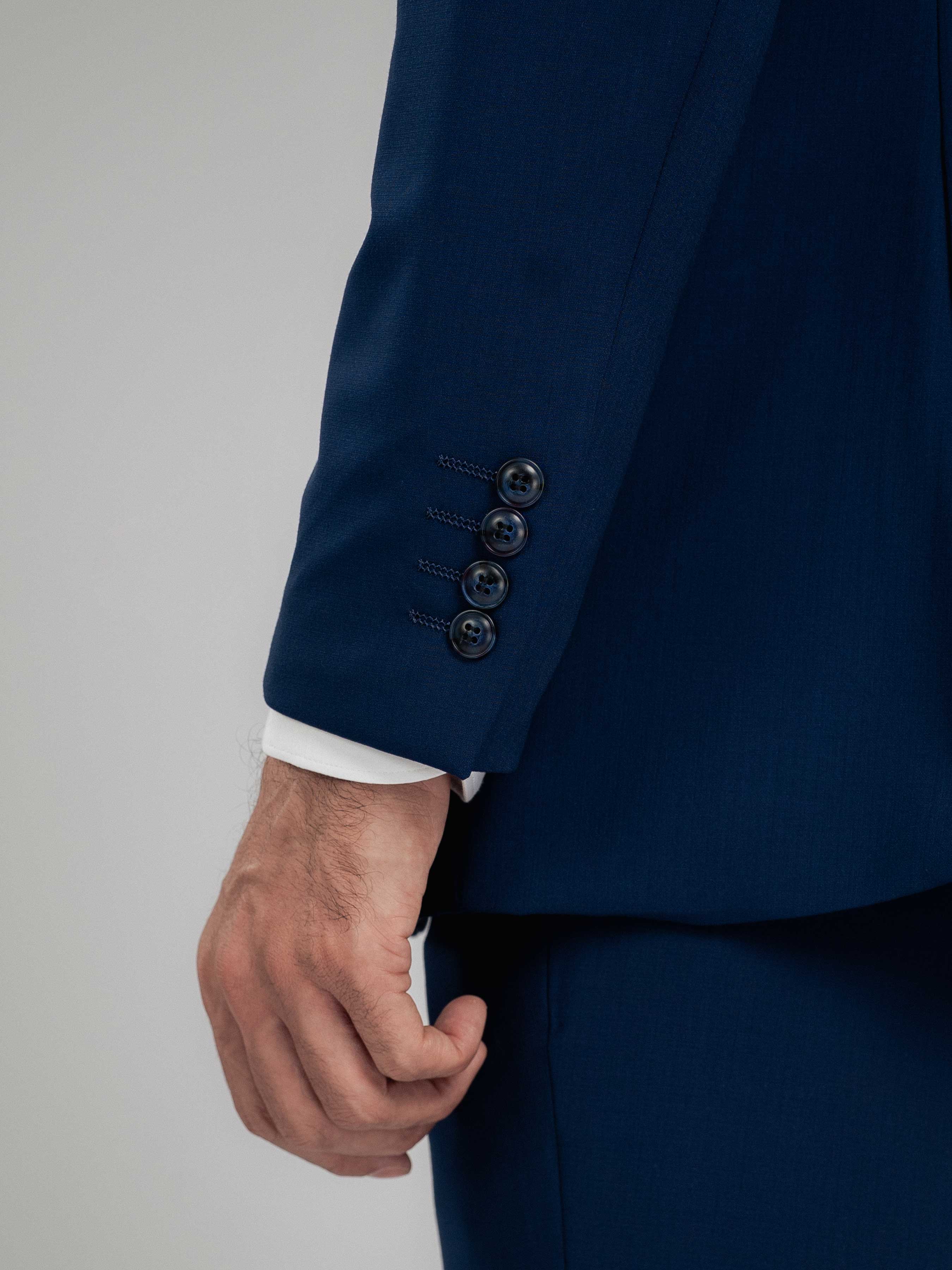 SingleBreastedSuitBlazerRoyalBluePlainNotchLapelCuff - Zeve