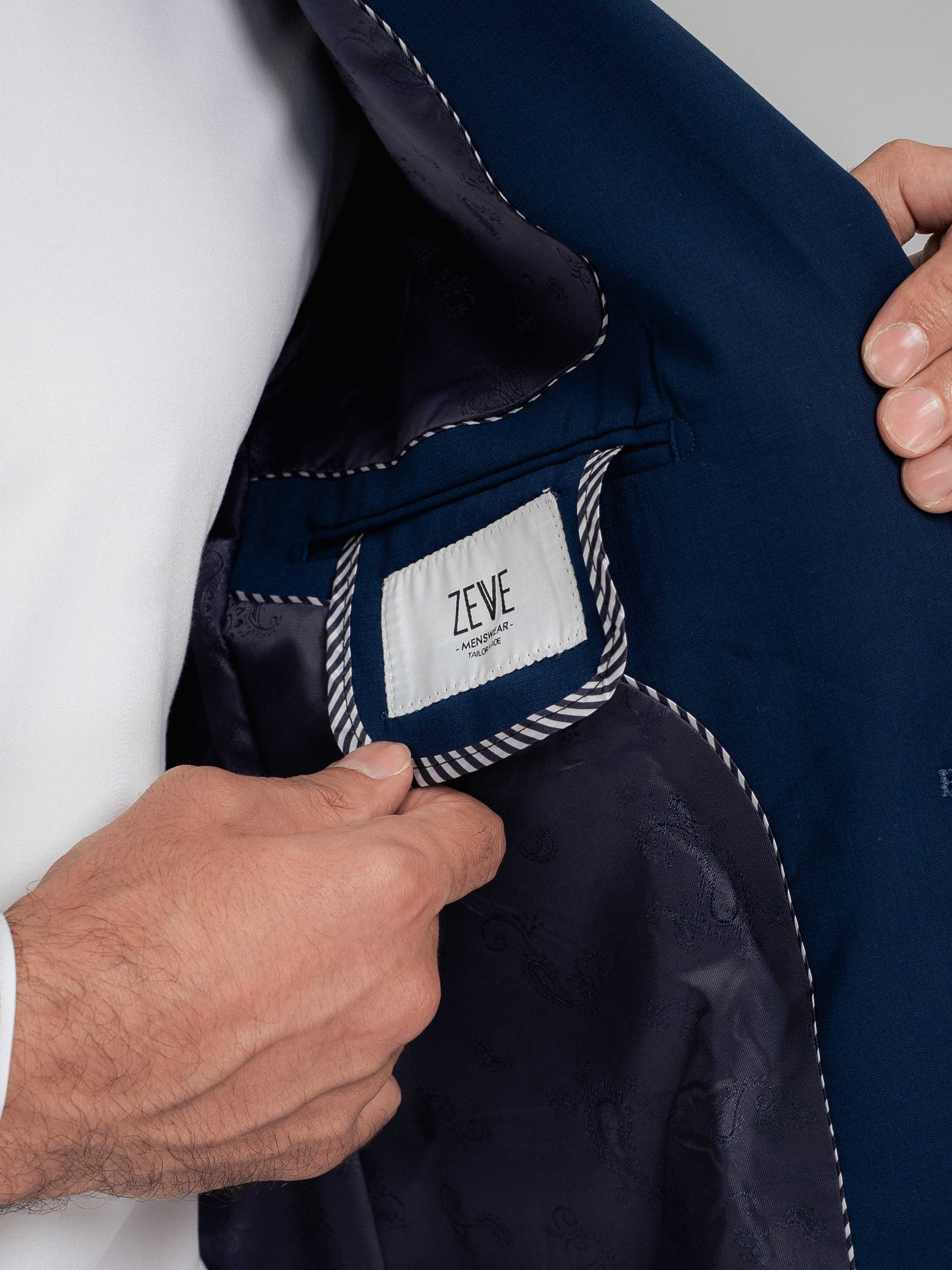 SingleBreastedSuitBlazerRoyalBluePlainNotchLapelInsidePocket - Zeve