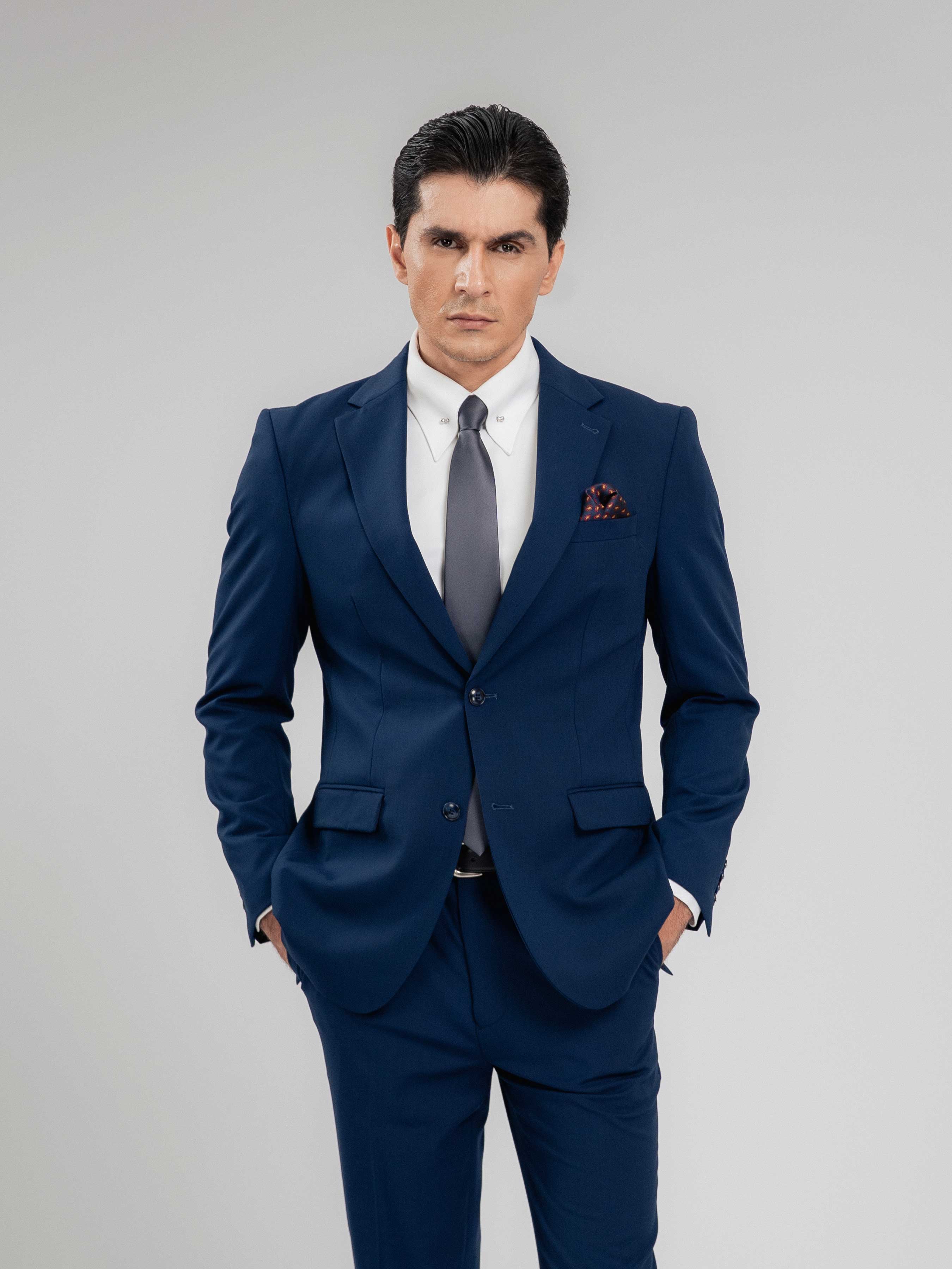 SingleBreastedSuitBlazerRoyalBluePlainNotchLapelMain - Zeve