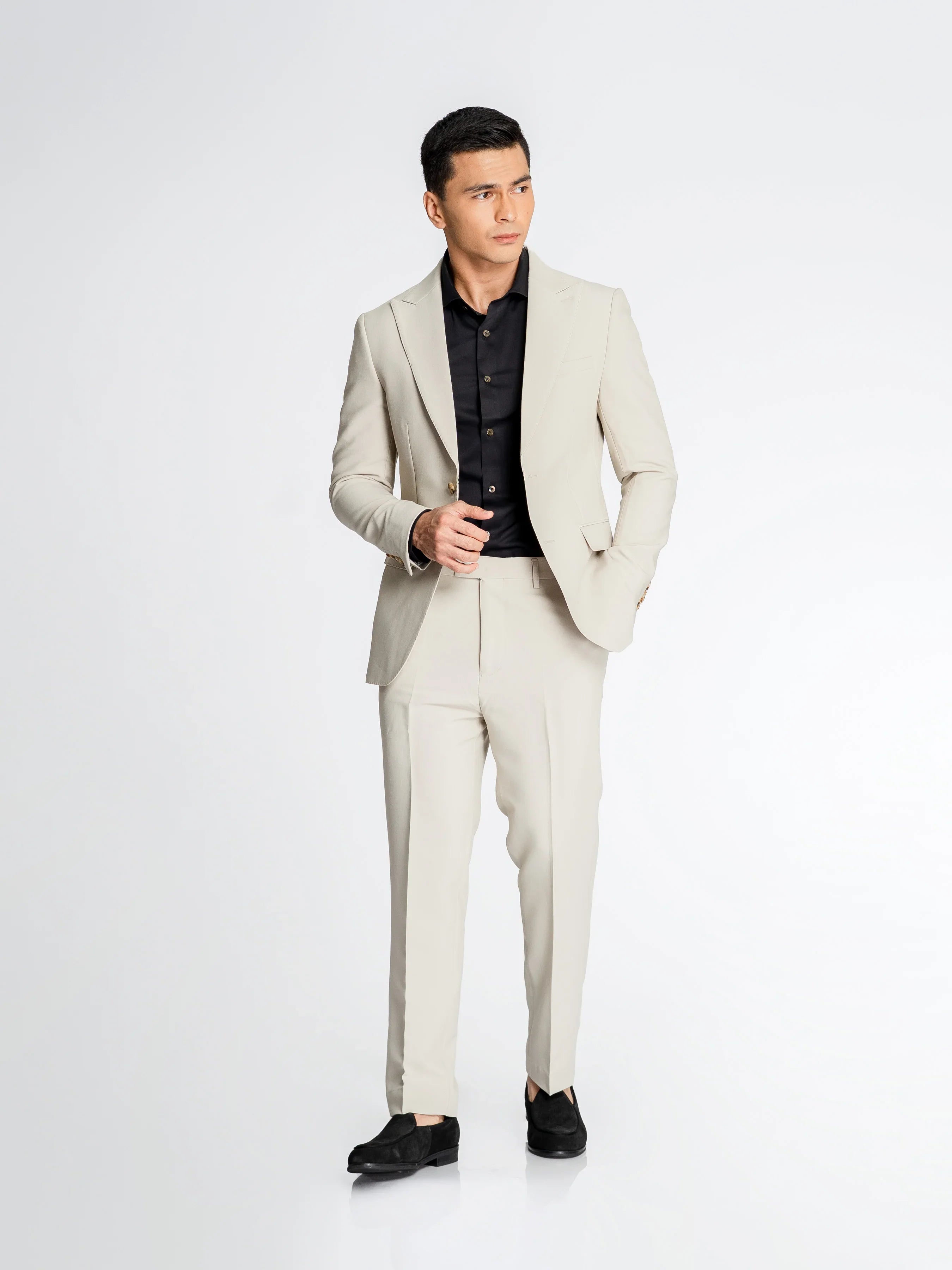 Single Breasted Suit Blazer - Sand White (Peak Lapel)