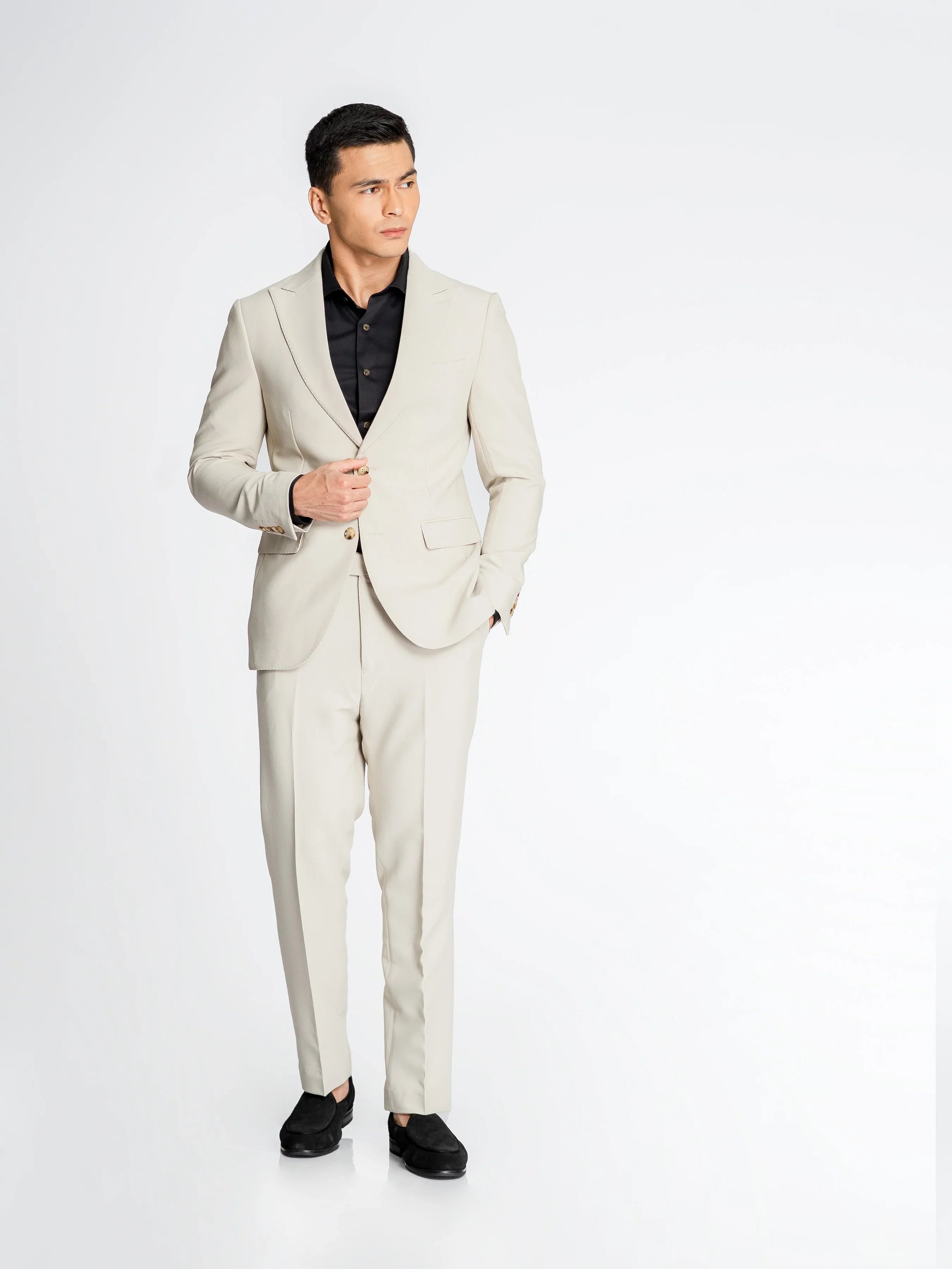 Single Breasted Suit Blazer - Sand White (Peak Lapel)