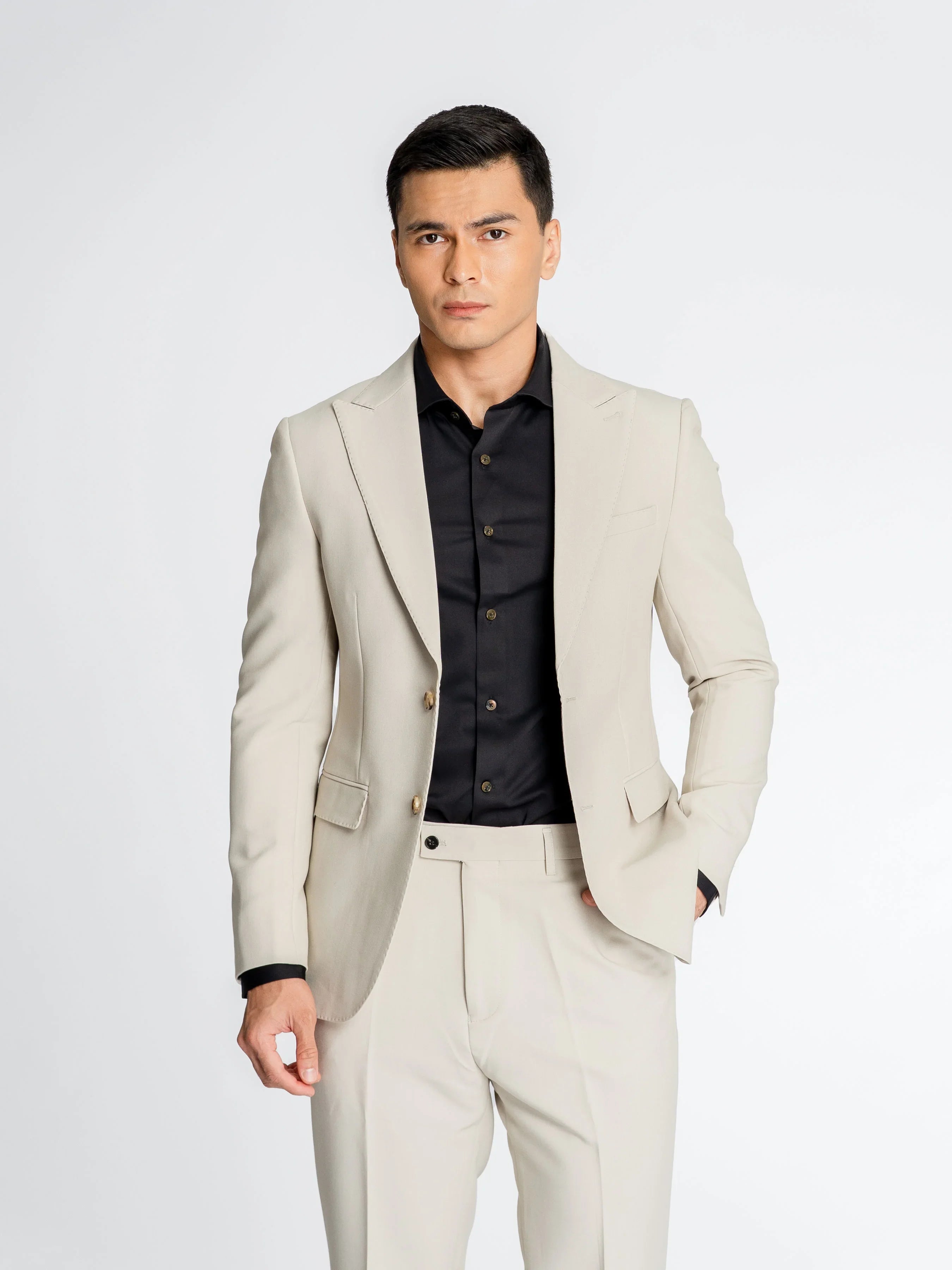 Single Breasted Suit Blazer - Sand White (Peak Lapel)