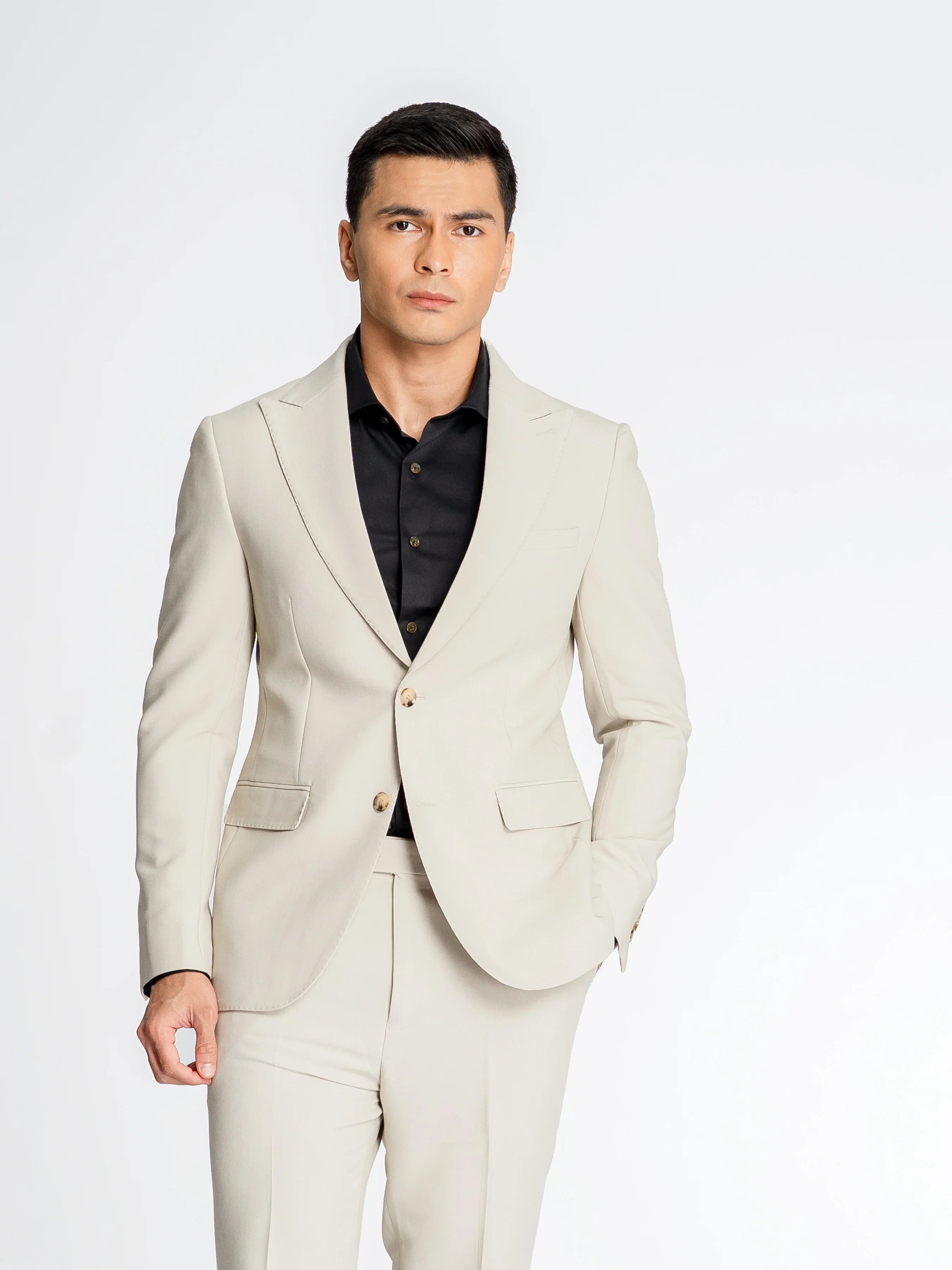 SingleBreastedSuitBlazerSandWhitePlainMain - Zeve