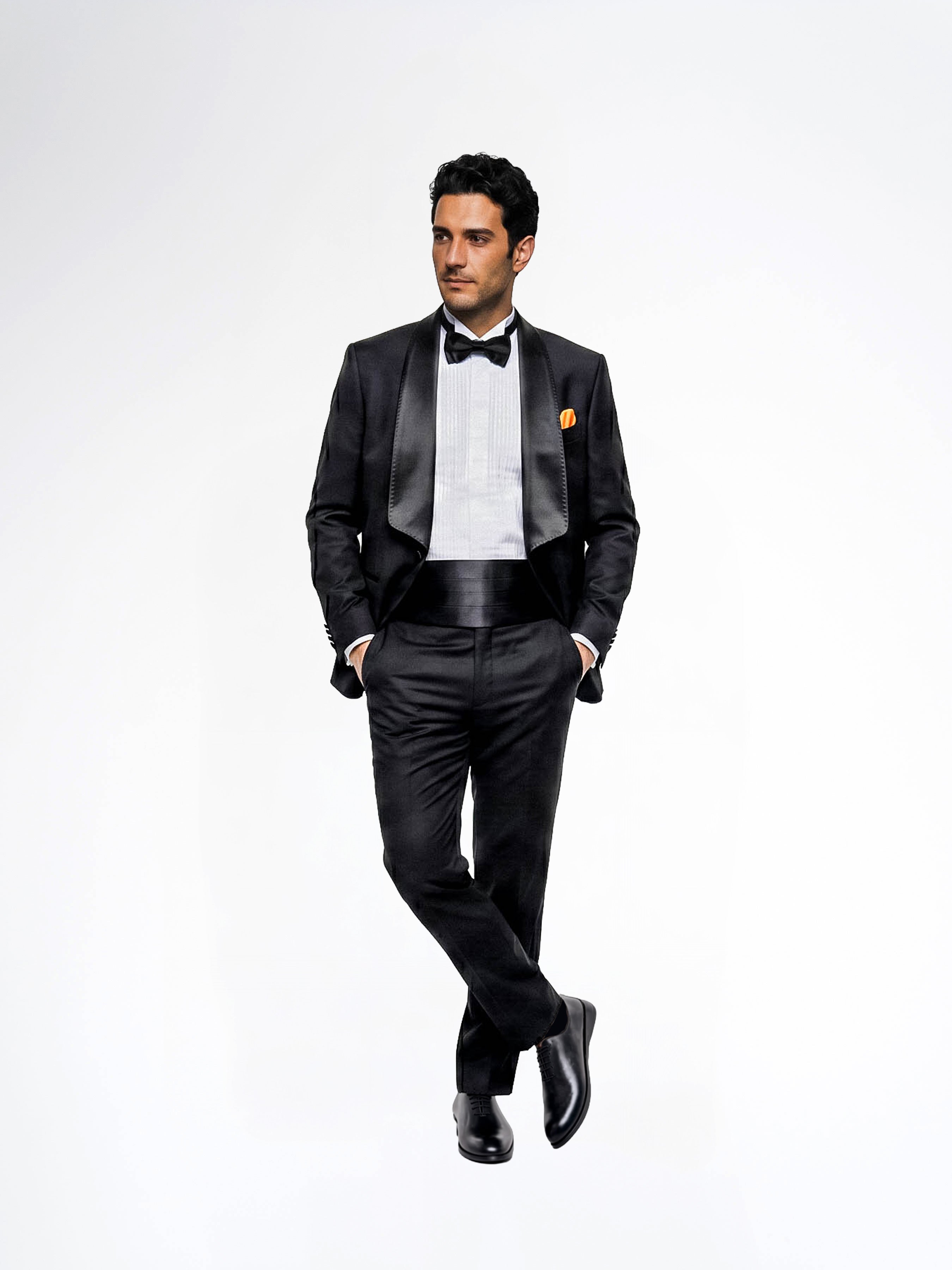 Single Breasted Suit Blazer Tux - Jet Black (Wide Shawl Lapel)