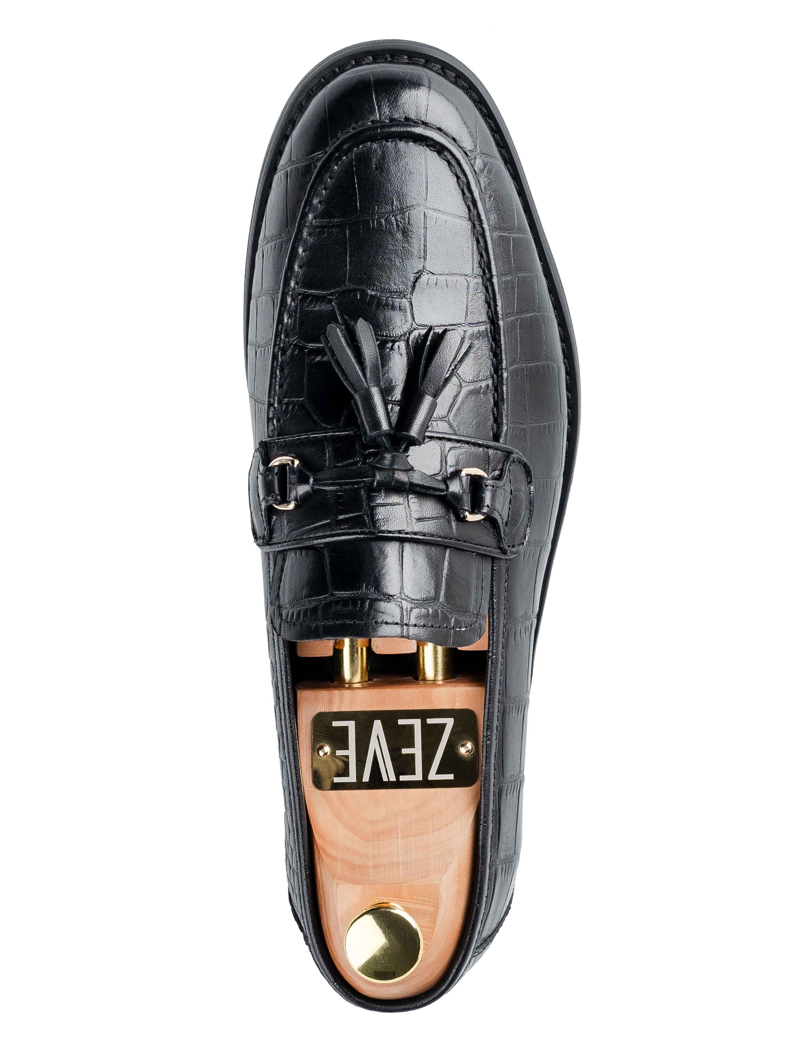 SingleDarioTasselLoaferBlackCrocoPolishedLeather - Zeve