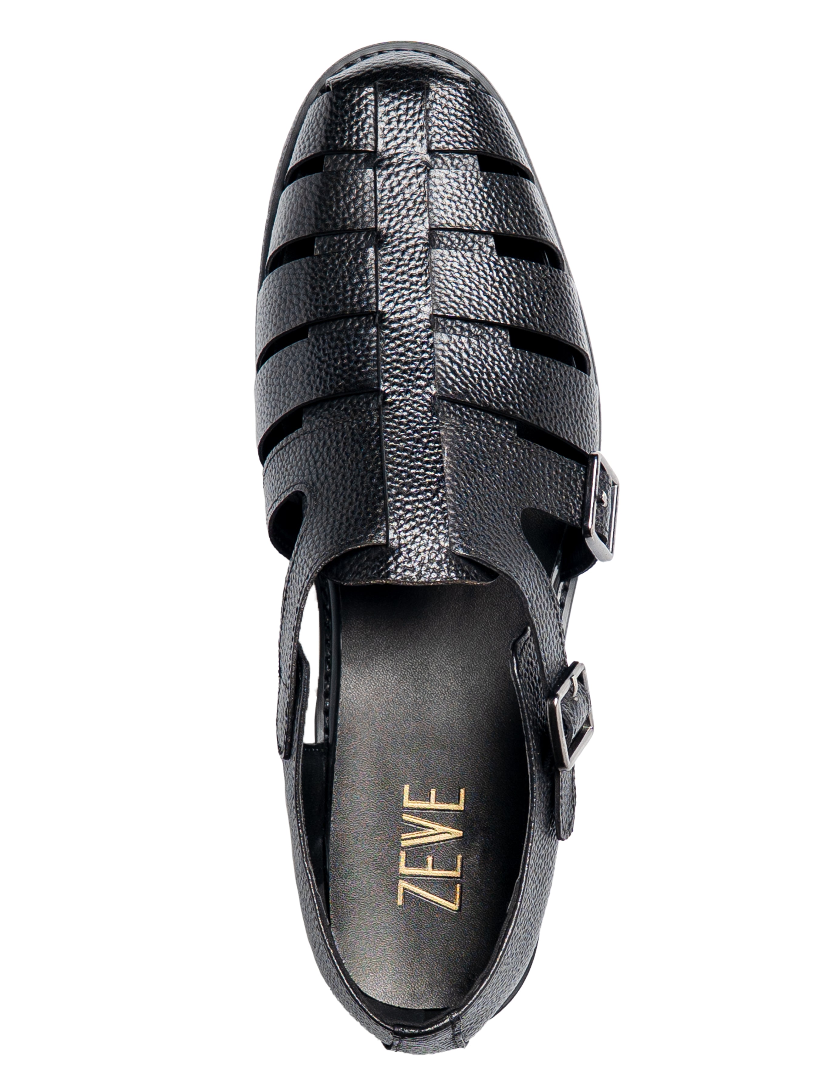 SingleVenetoSandalBlackPebbleGrainLeather - Zeve