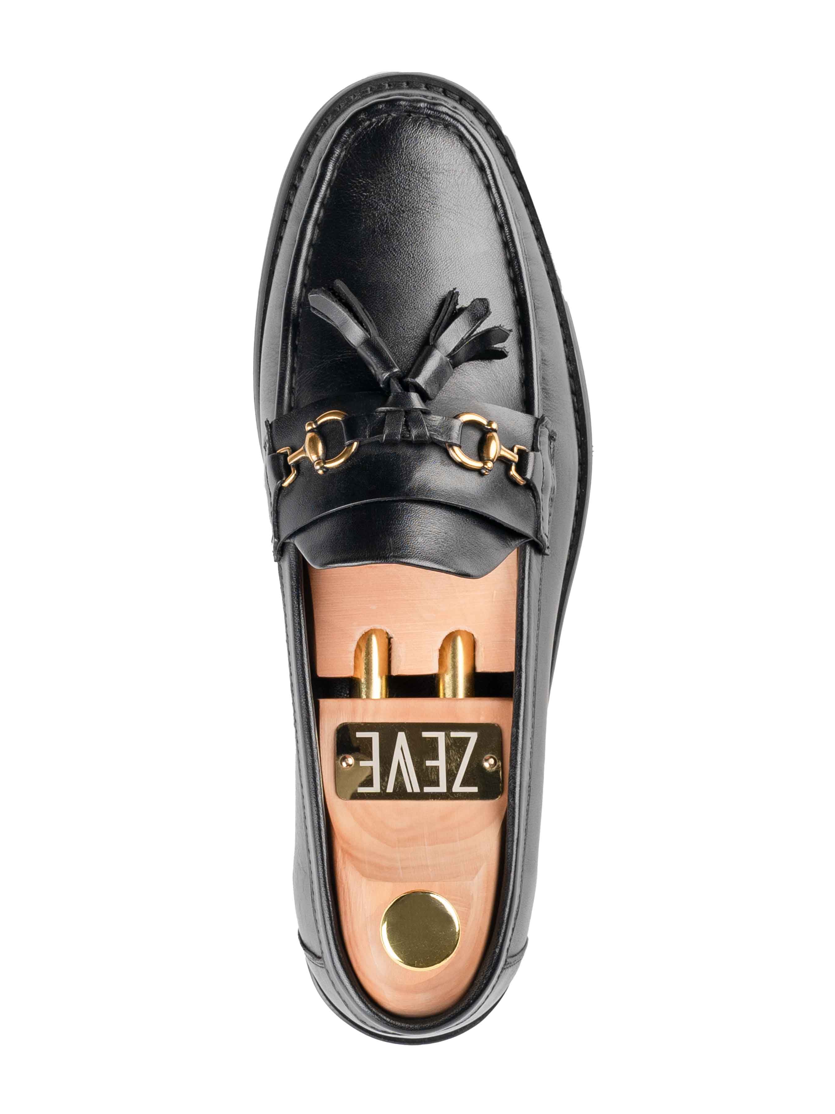 Tassel-Moccasin-Solid-Black-One-Side-Top - Zeve