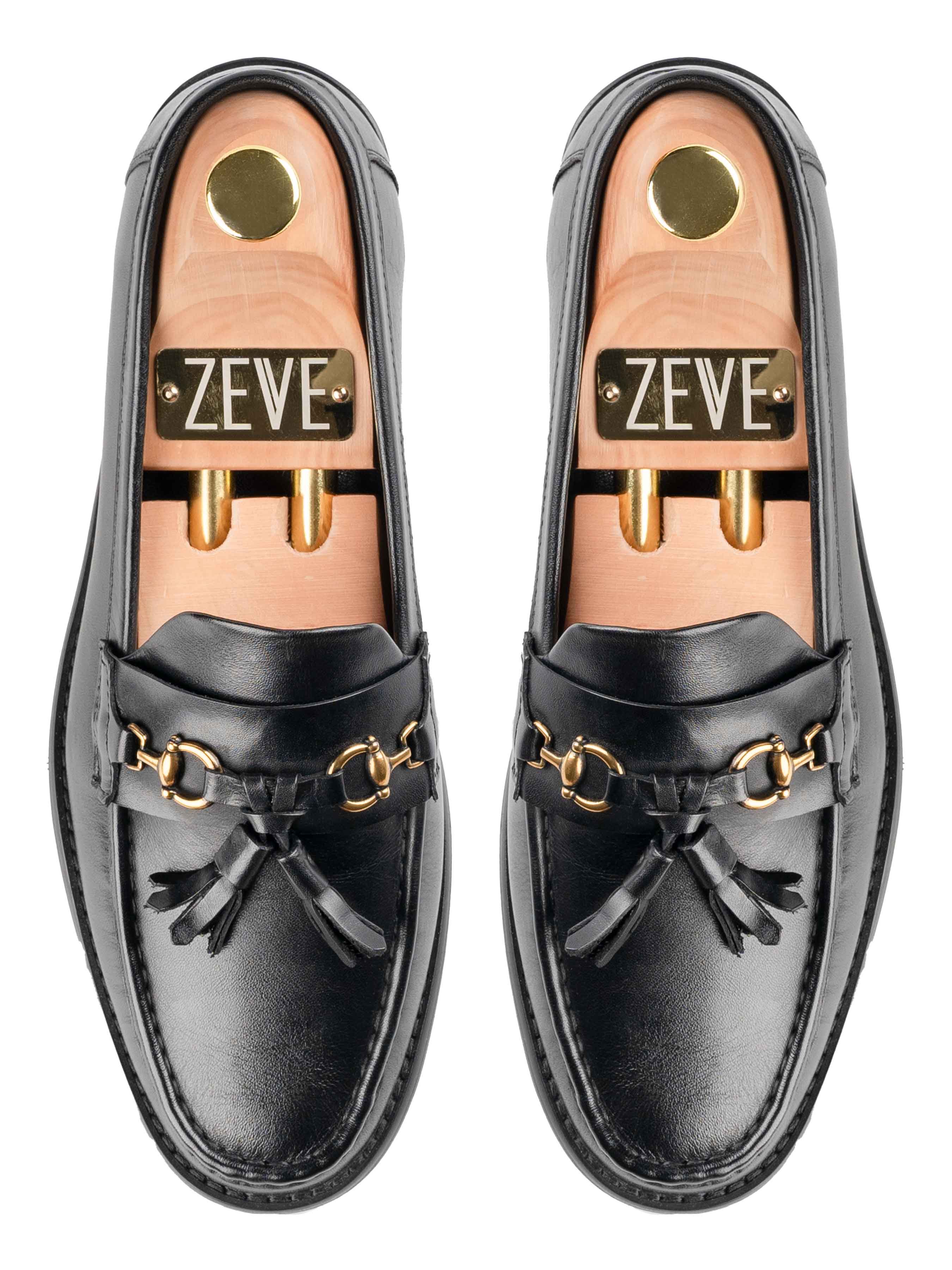 Tassel Moccasin Buckle Loafer - Solid Black Leather