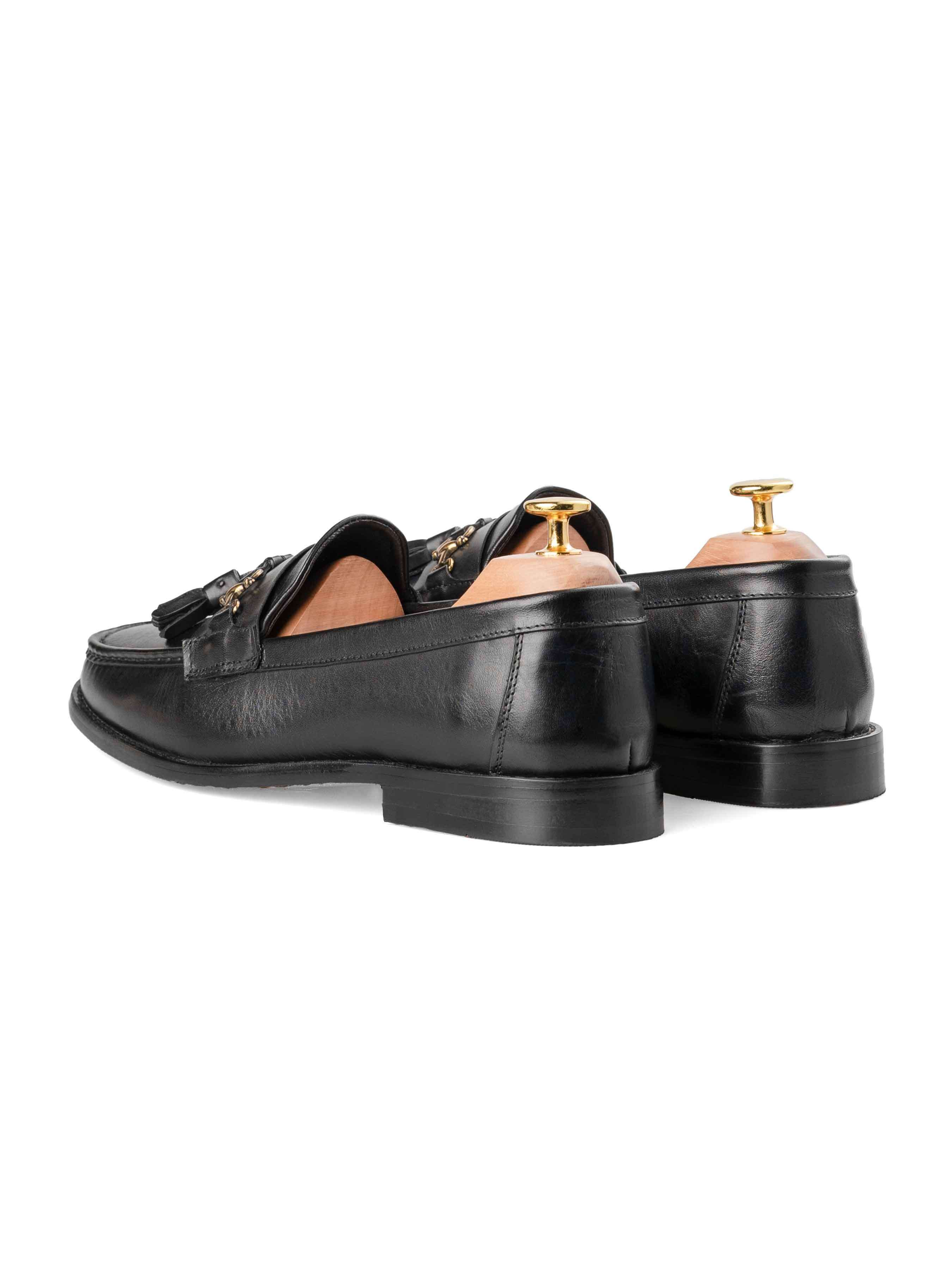 Tassel Moccasin Buckle Loafer - Solid Black Leather