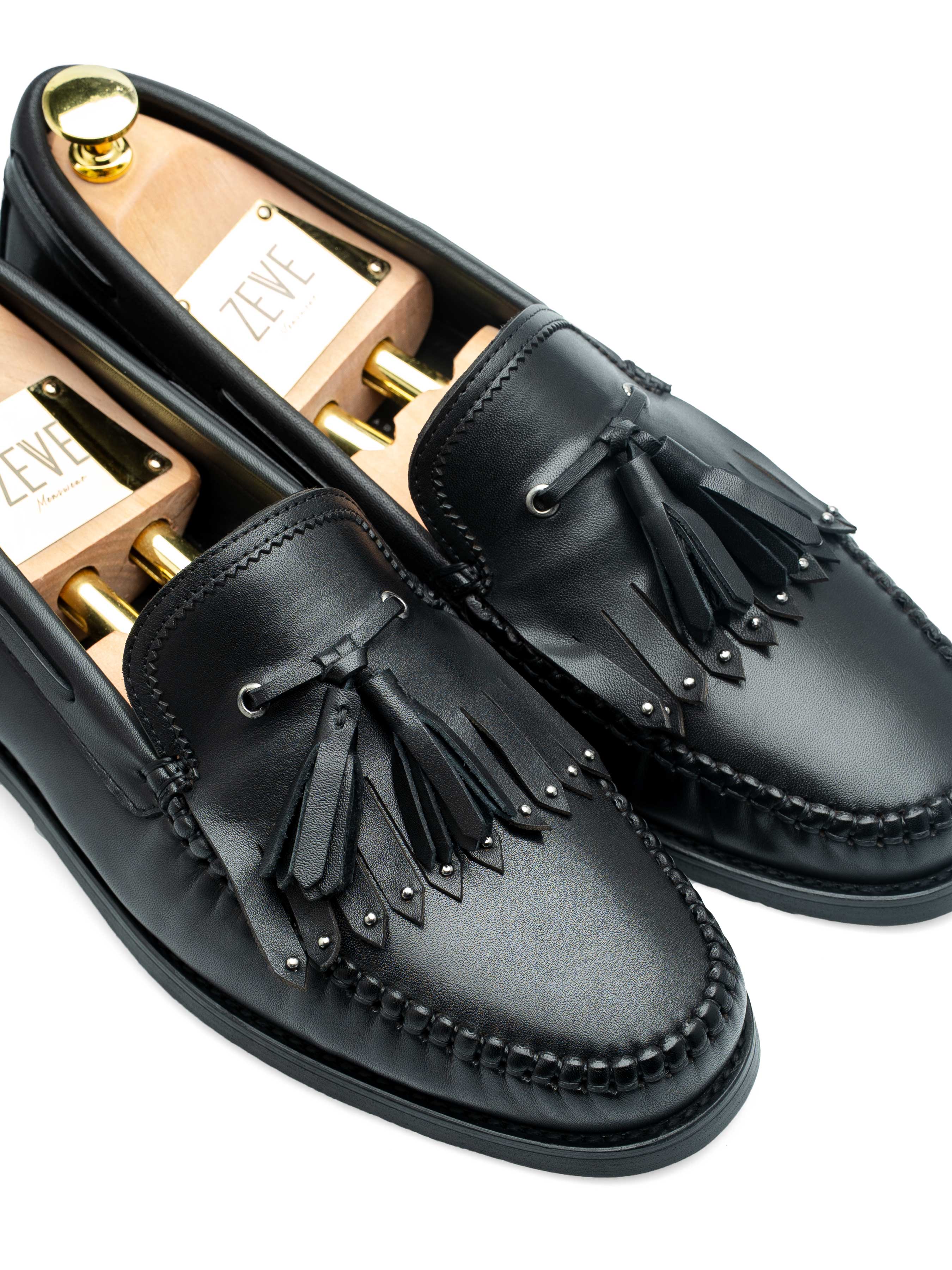 Alessio Studded Loafer - Solid Black Leather