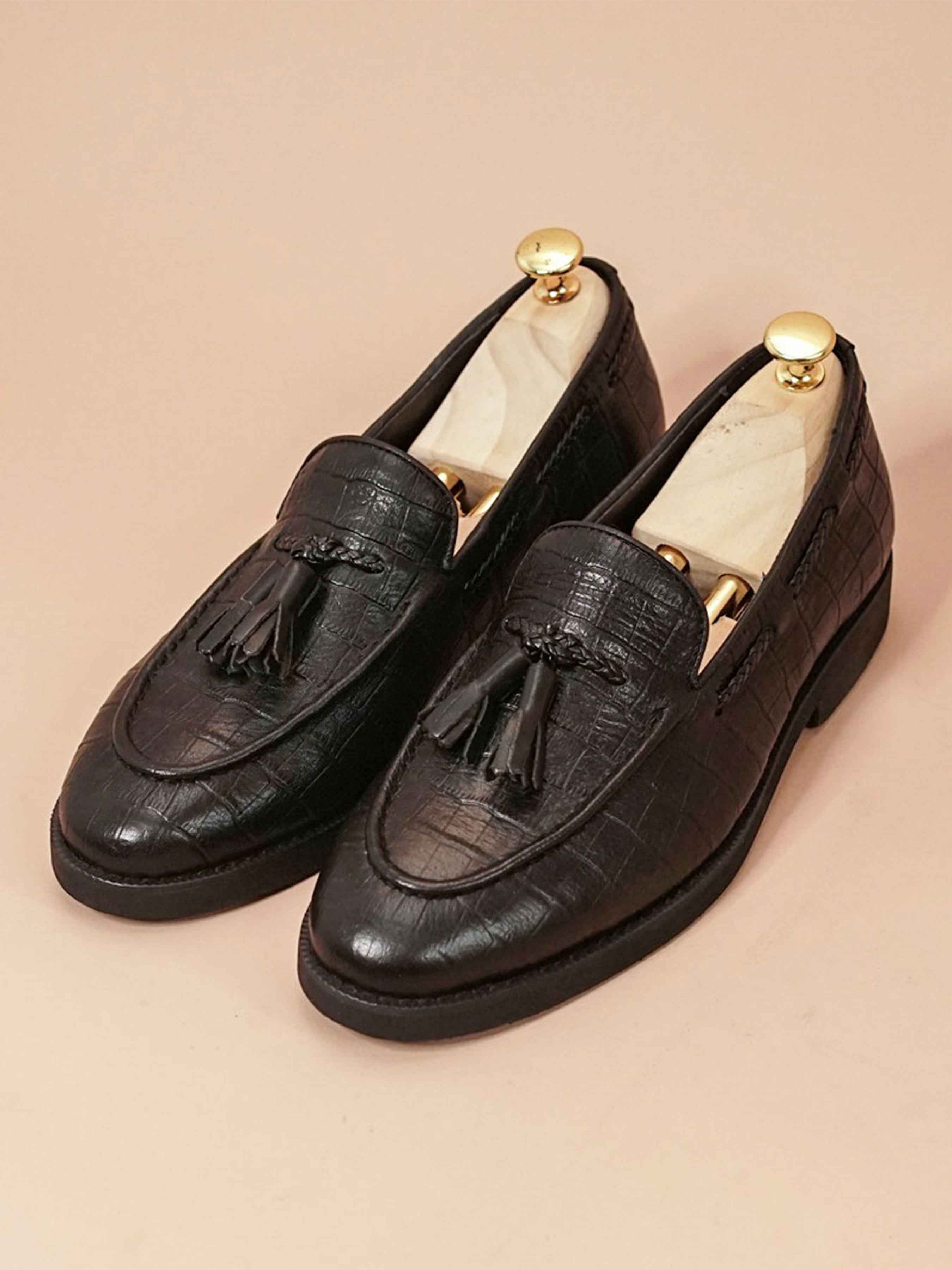 TasselLoaferBlackCrocoLeather_CrepeSole_9 - Zeve