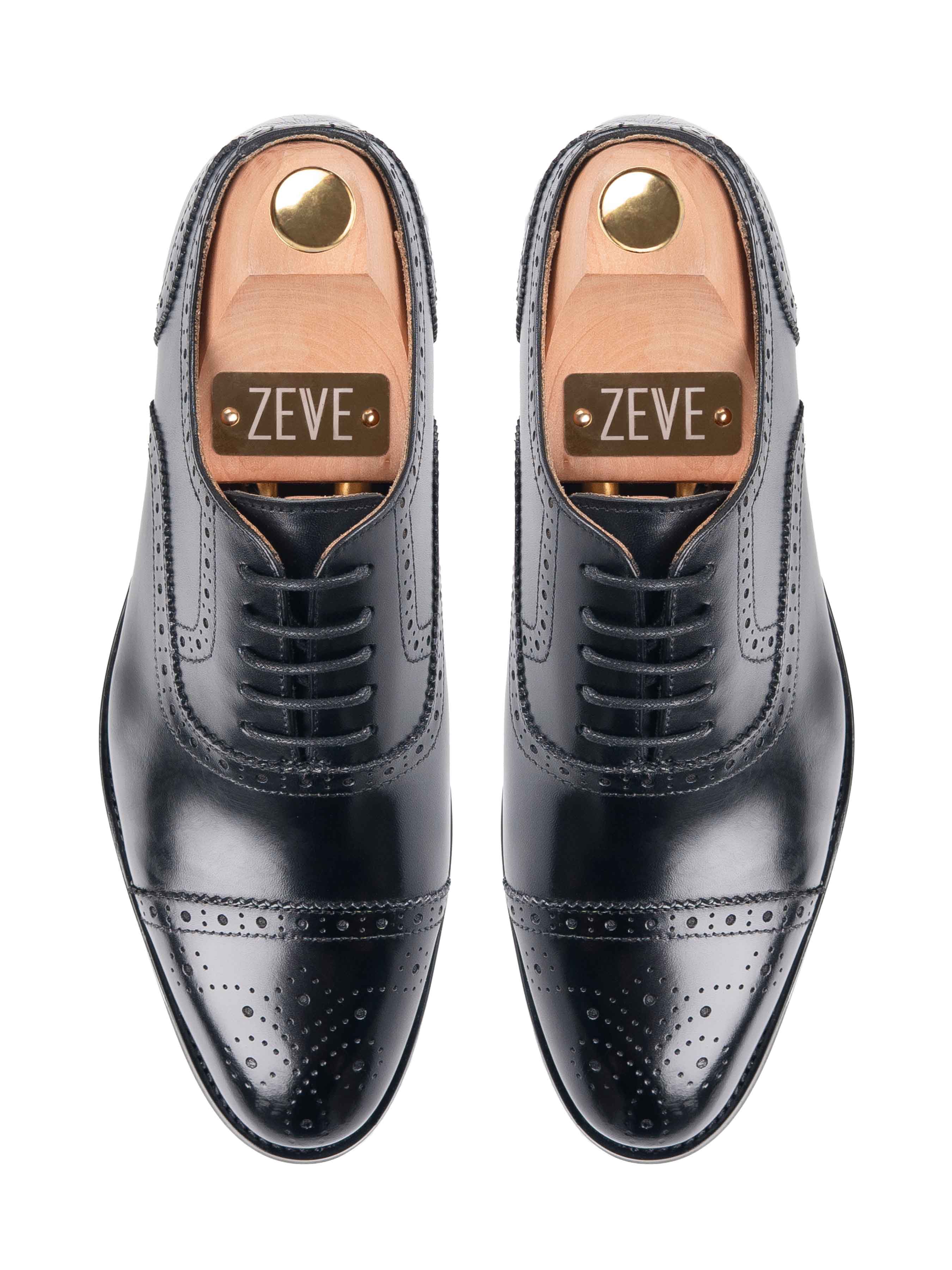 Top-Black-Semi-Brogue-Lace-Up-Oxford-Cap-Toe-Wide - Zeve