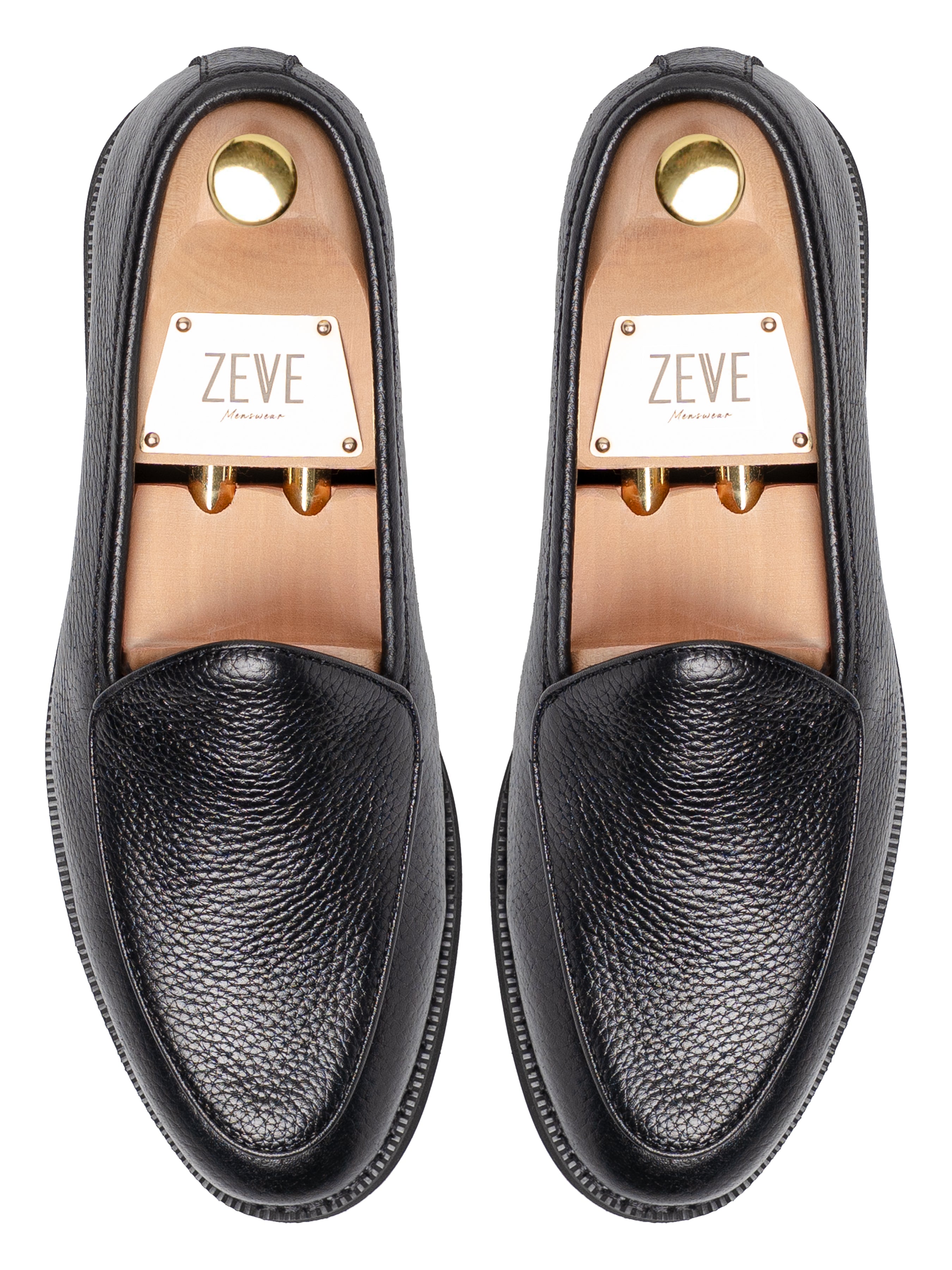 TopBelgianLoaferBlackPebbleGrainLeather - Zeve