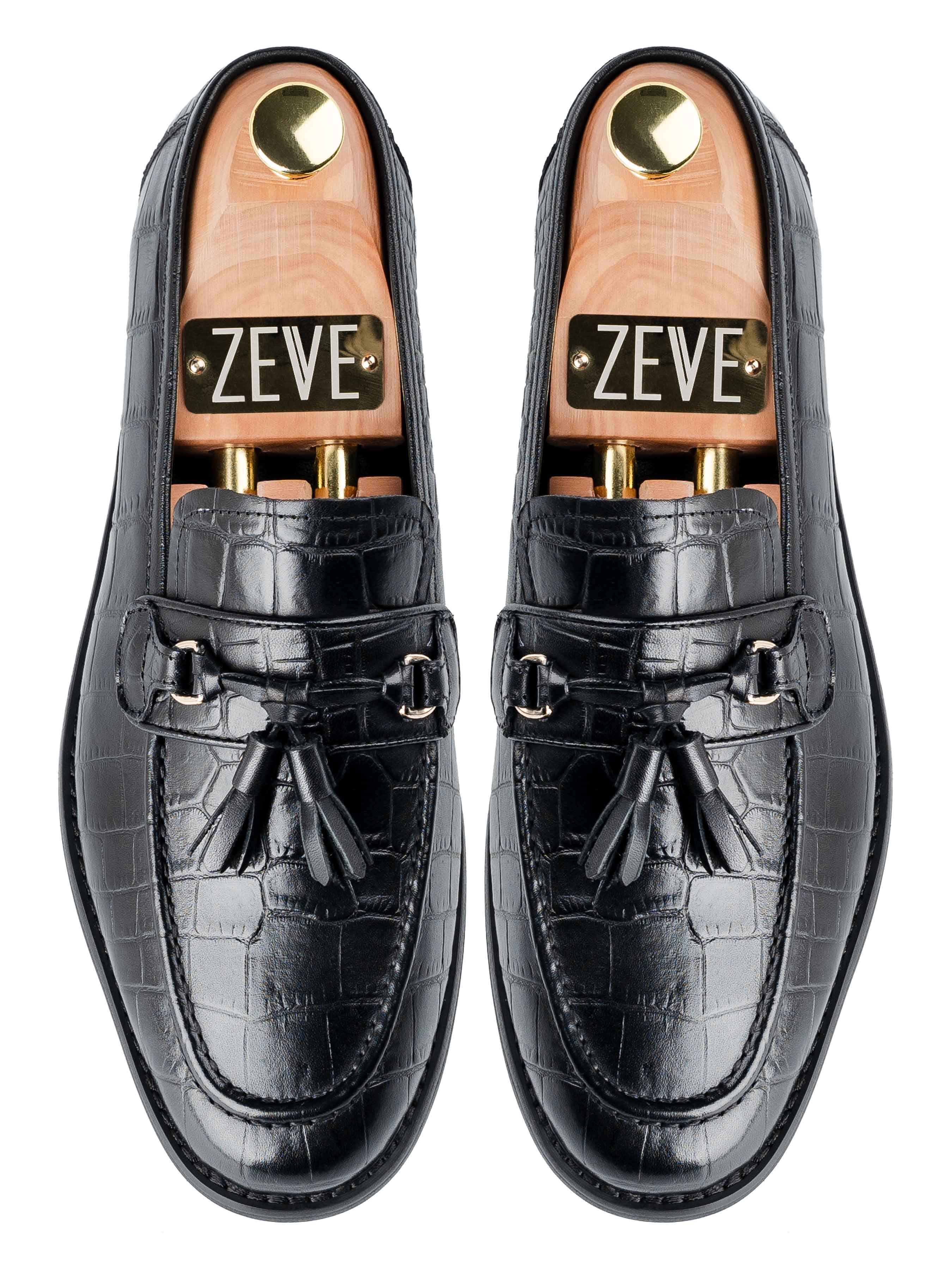 TopDarioTasselLoaferBlackCrocoPolishedLeather - Zeve