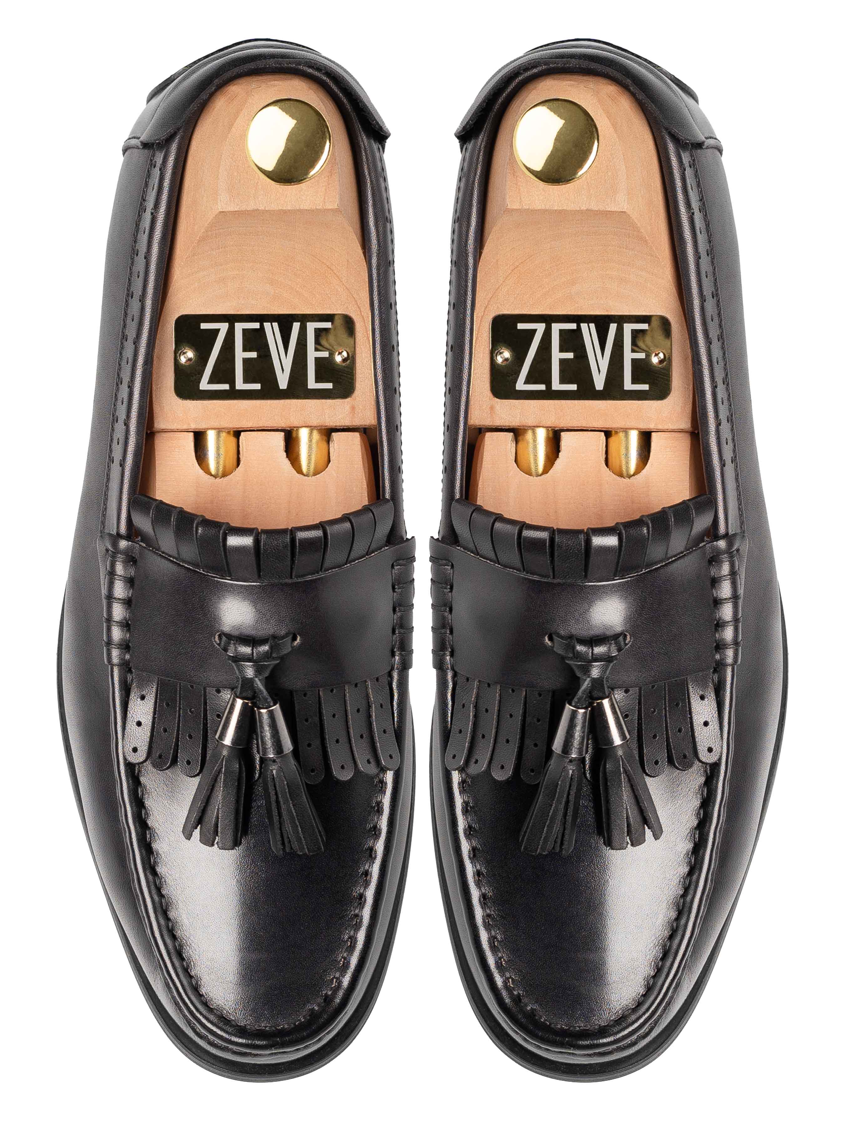 TopFringeClassicLoaferBlackGreywithTassel_HandPaintedPatina - Zeve