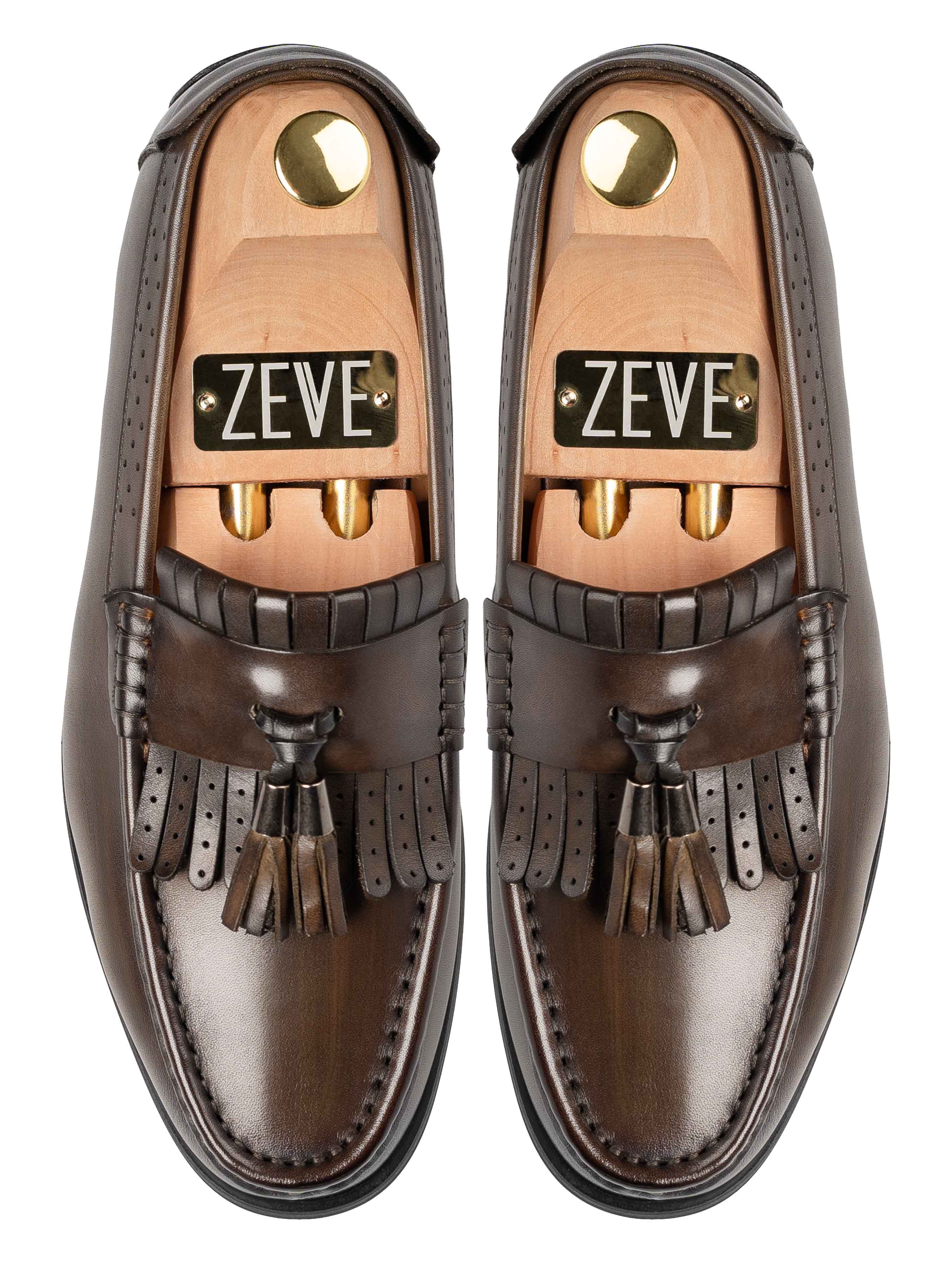 TopFringeClassicLoaferCognacTanwithTassel_HandPaintedPatina - Zeve