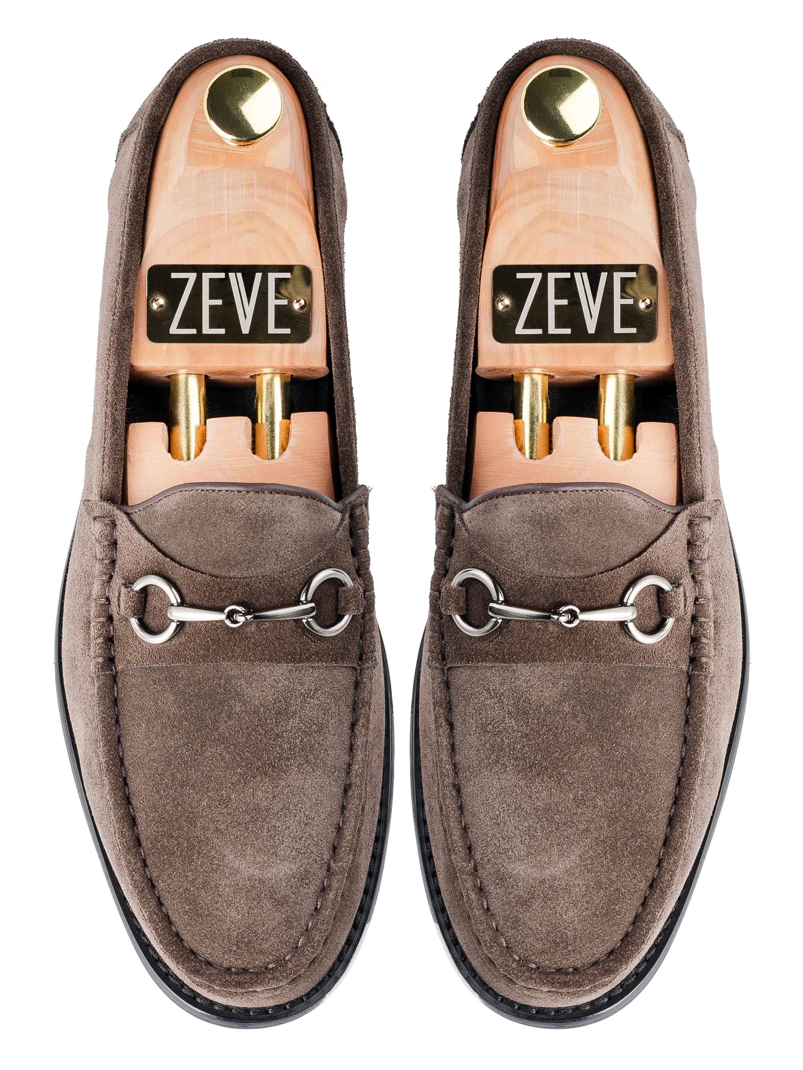 TopHorsebitMoccasinLoaferDarkBrownSuedeLeatherSilverBuckle - Zeve