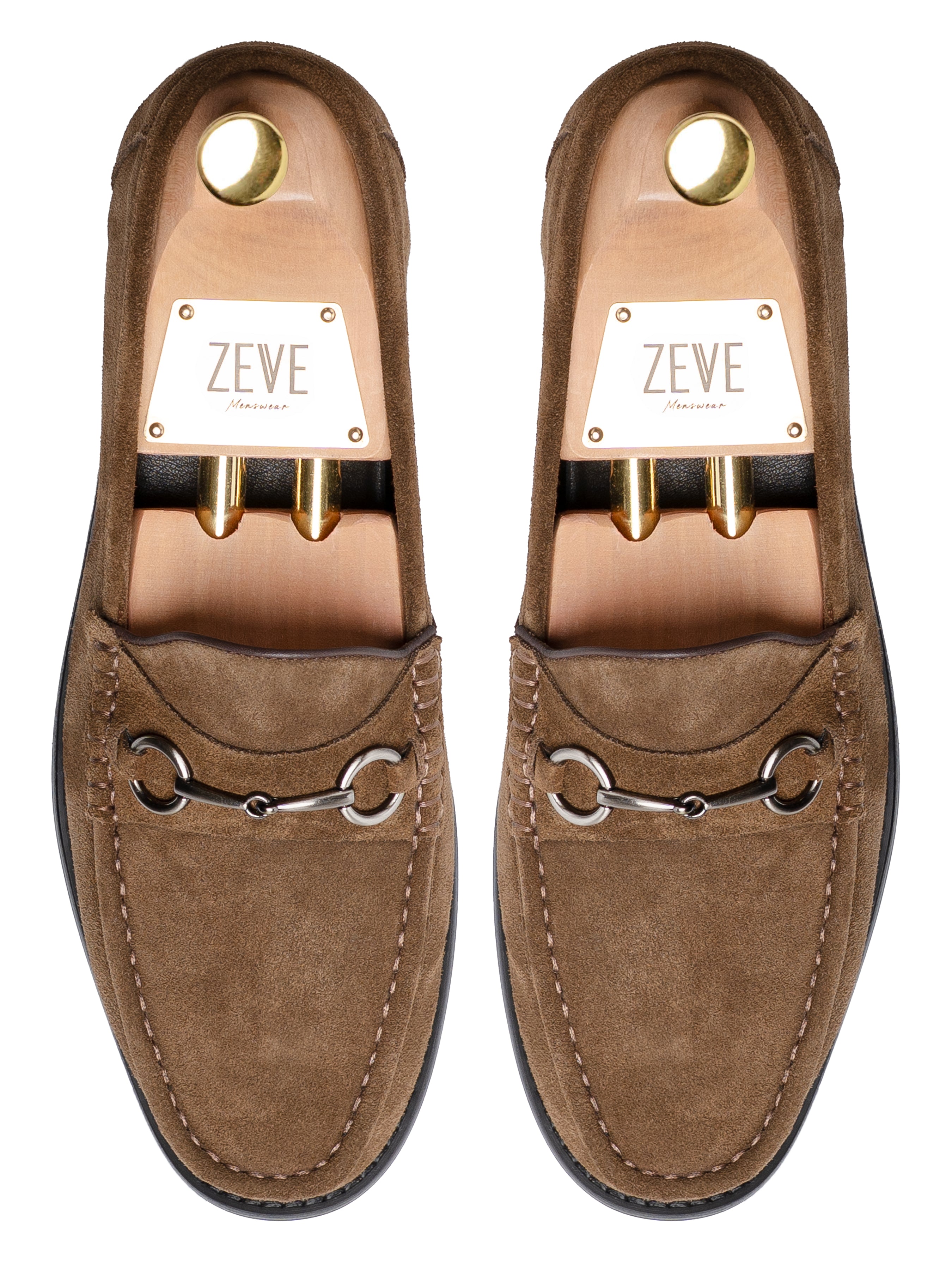 Mario Horsebit Moccasin Loafer - Khakis Suede Leather (Silver Buckle)