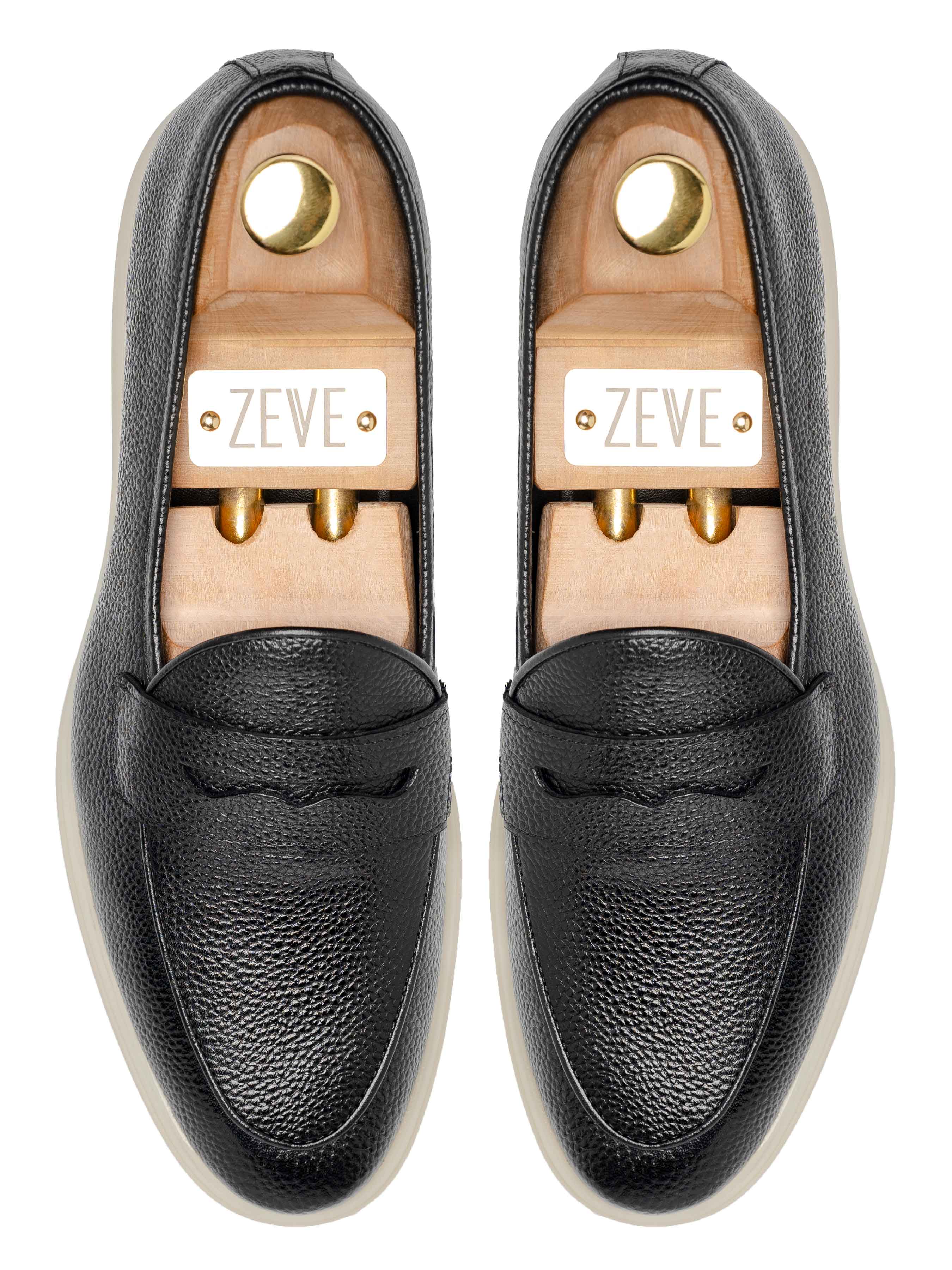 TopPietroBelgianLoaferBlackPebbleGrainLeather_SoflexSole - Zeve