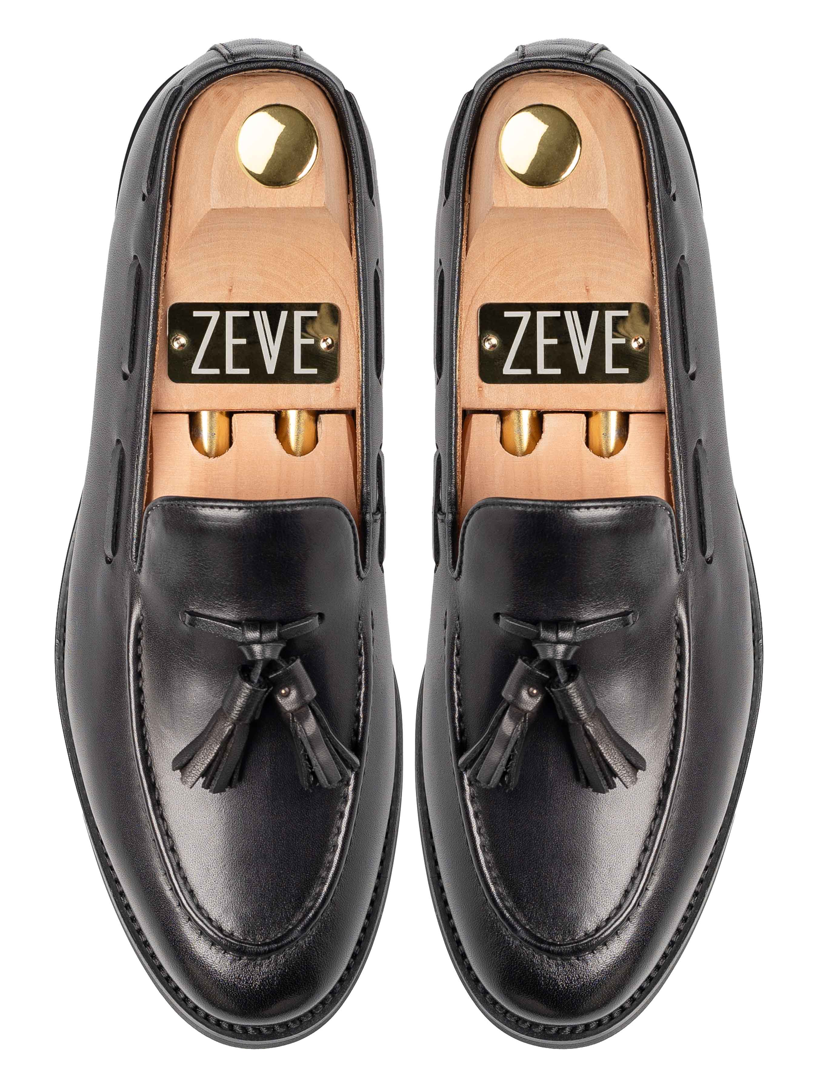 TopTasselLoaferBlackGrey_HandPaintedPatina - Zeve