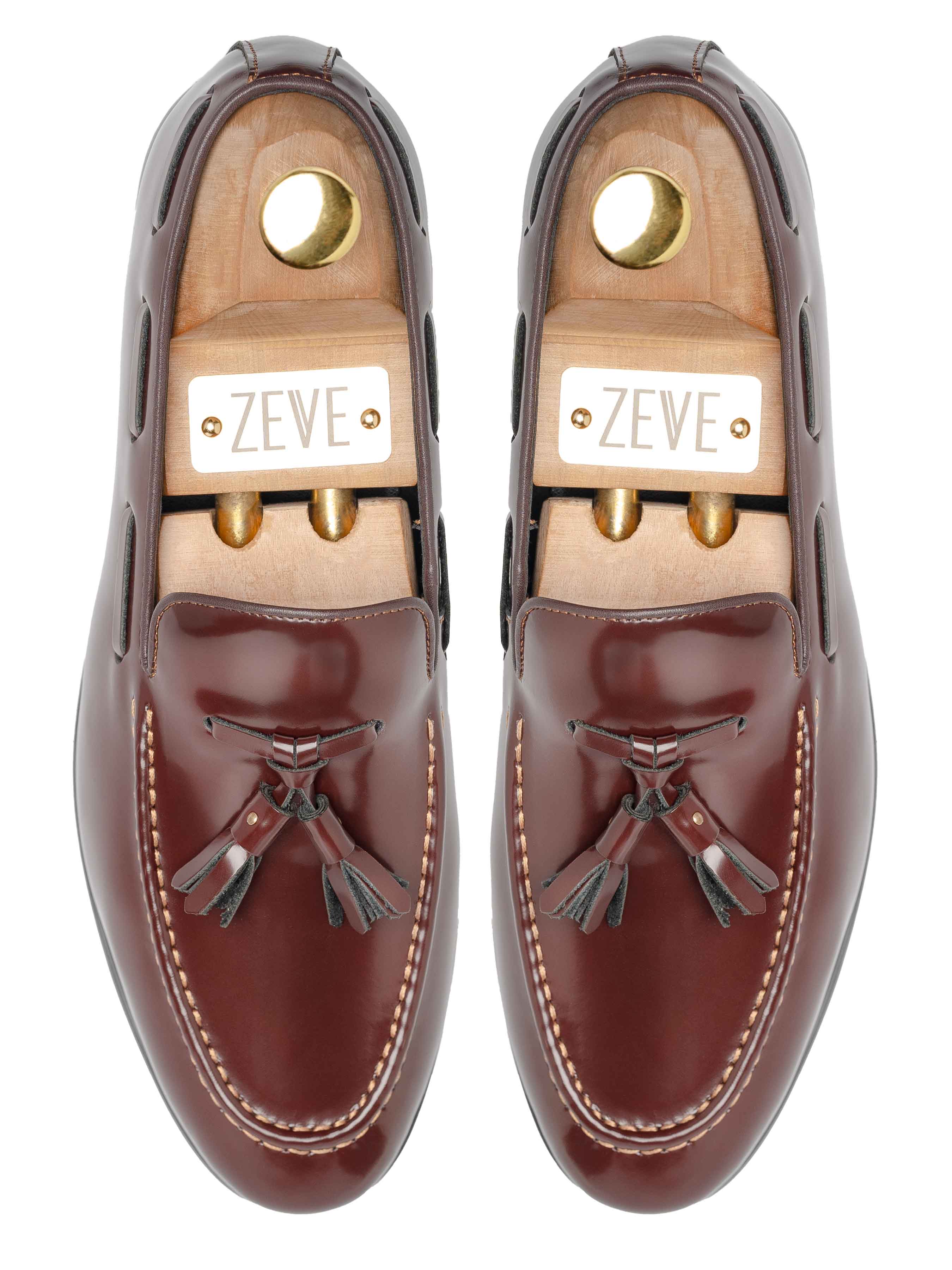 TopTasselLoaferCognacTanPatentLeather - Zeve