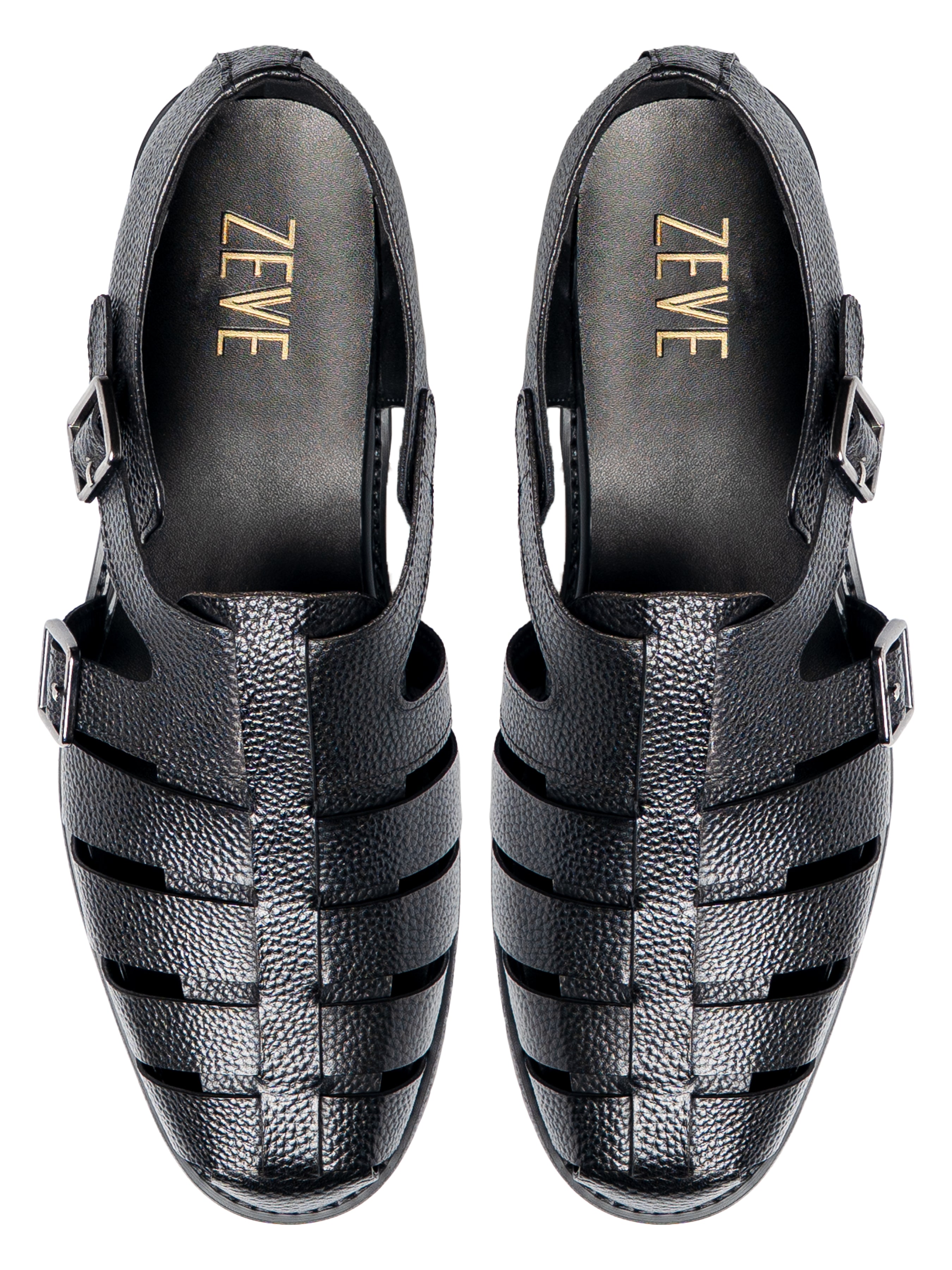 TopVenetoSandalBlackPebbleGrainLeather - Zeve