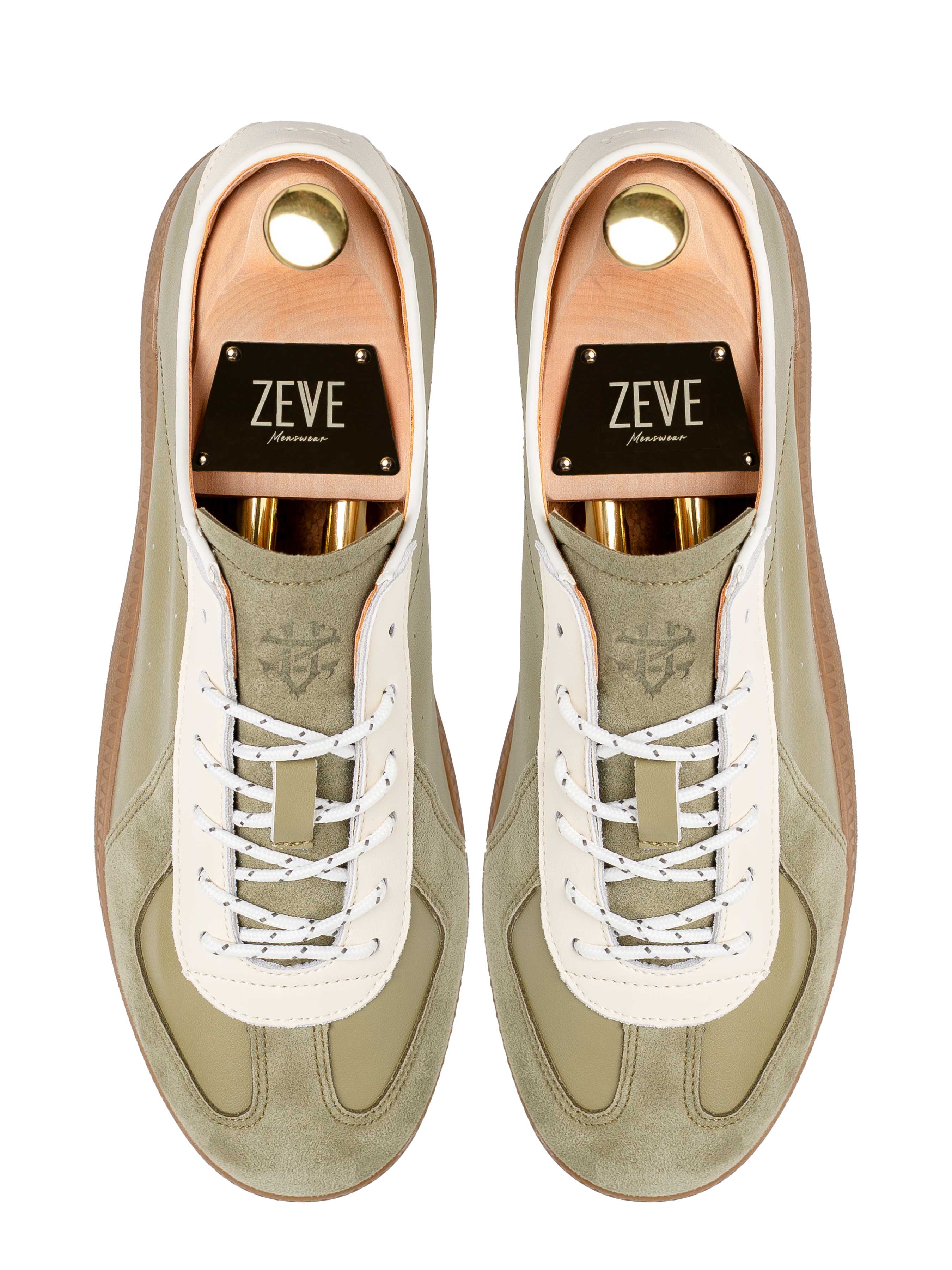 Zeve Trainers - Green White Suede