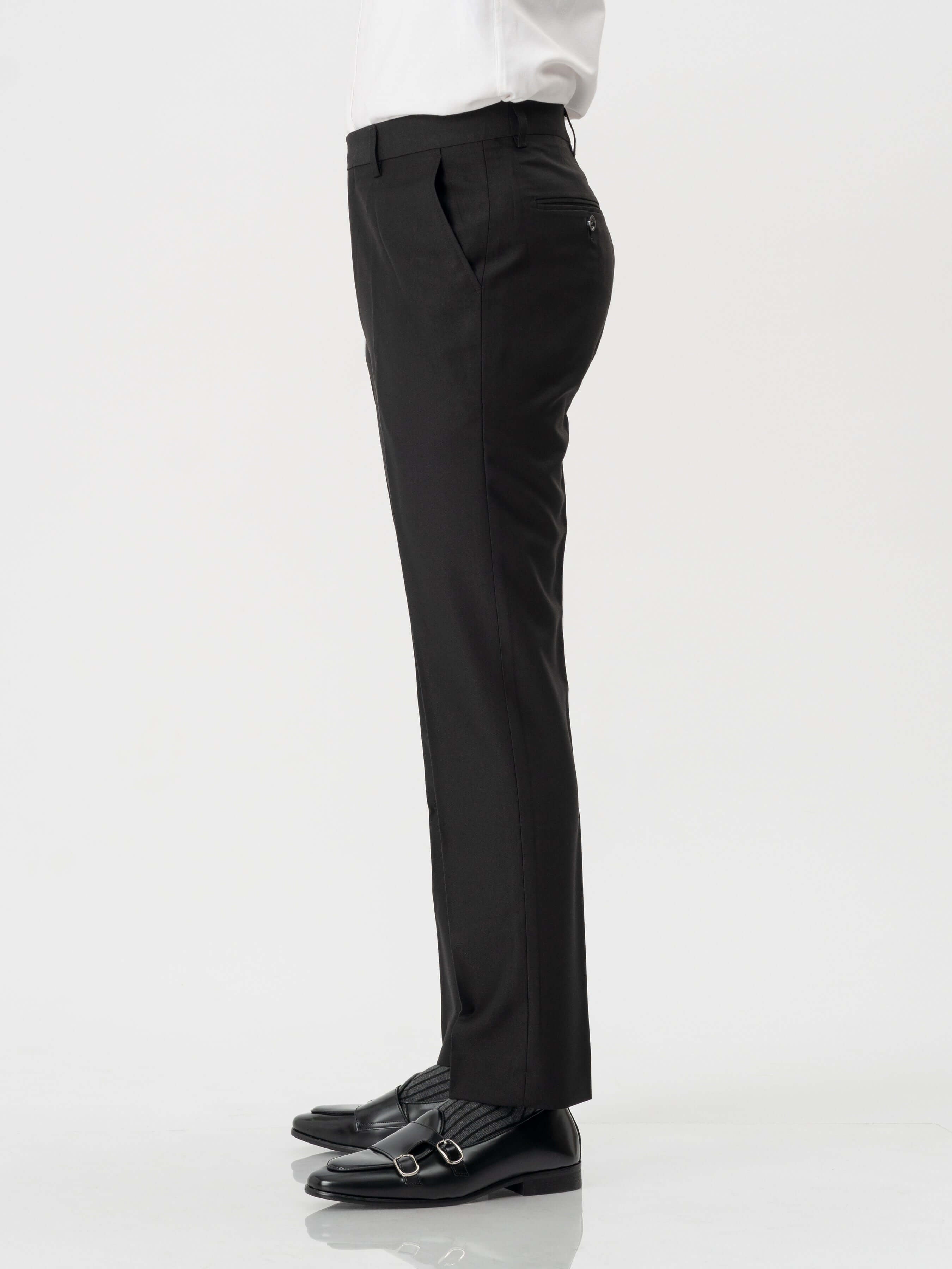 Trousers With Belt Loop - Tuxedo Black Plain (Slim Straight)