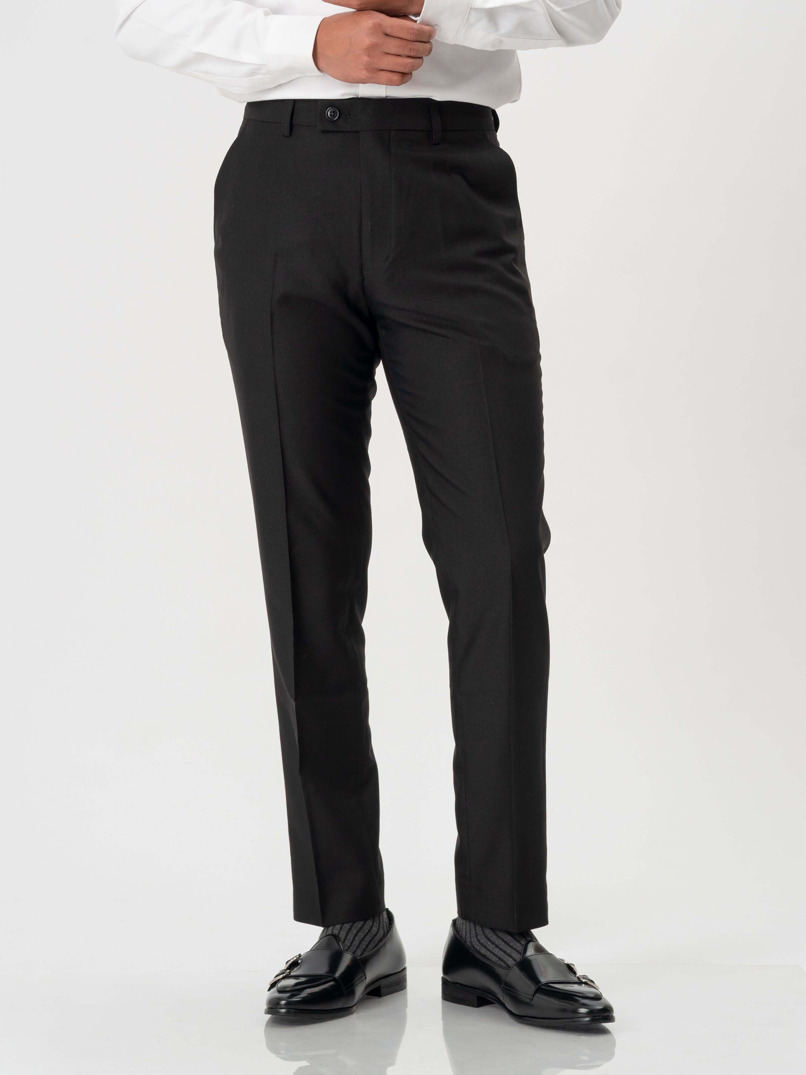 Trousers With Belt Loop - Tuxedo Black Plain (Slim Straight)