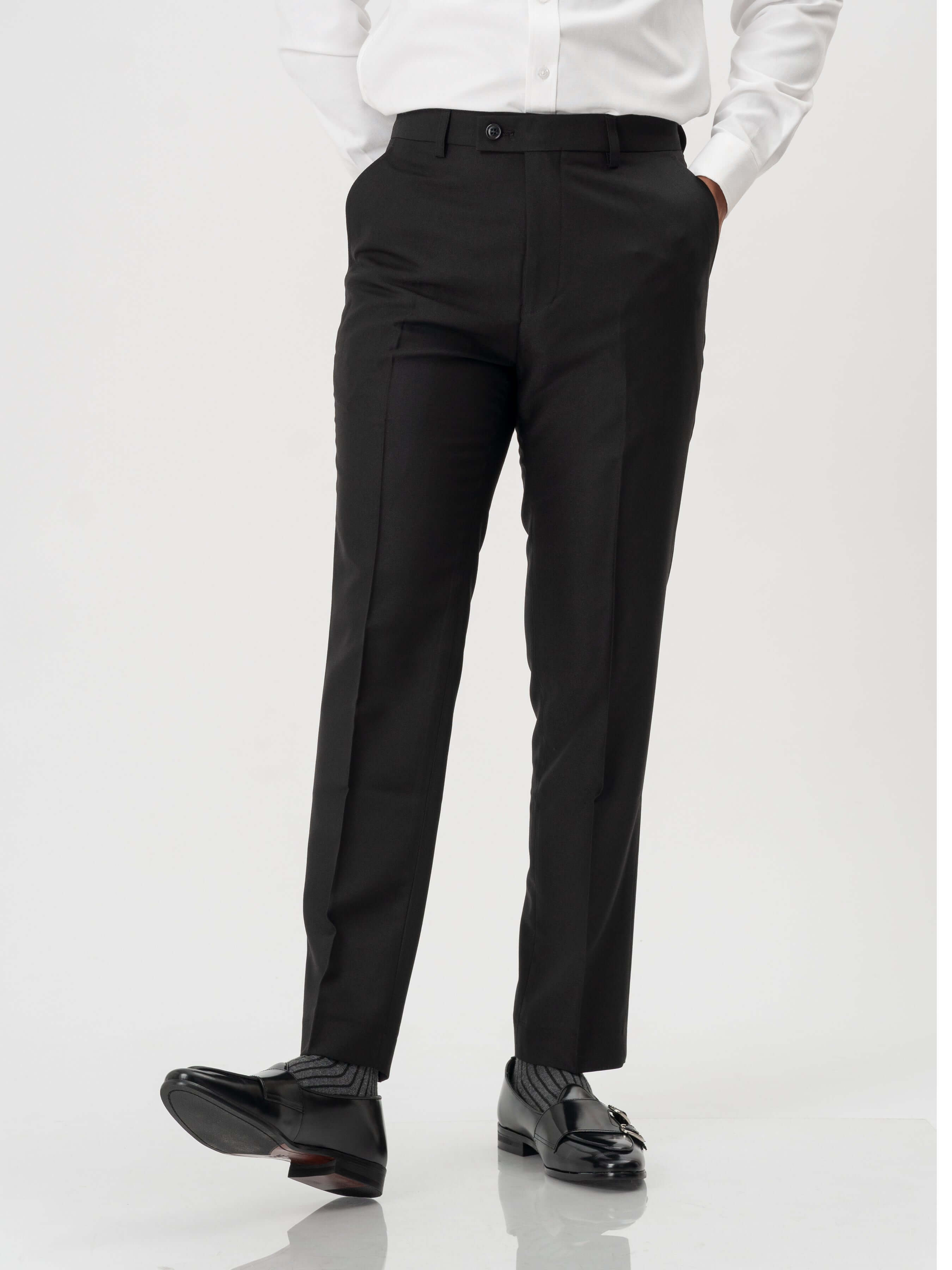 Trousers With Belt Loop - Tuxedo Black Plain (Slim Straight)