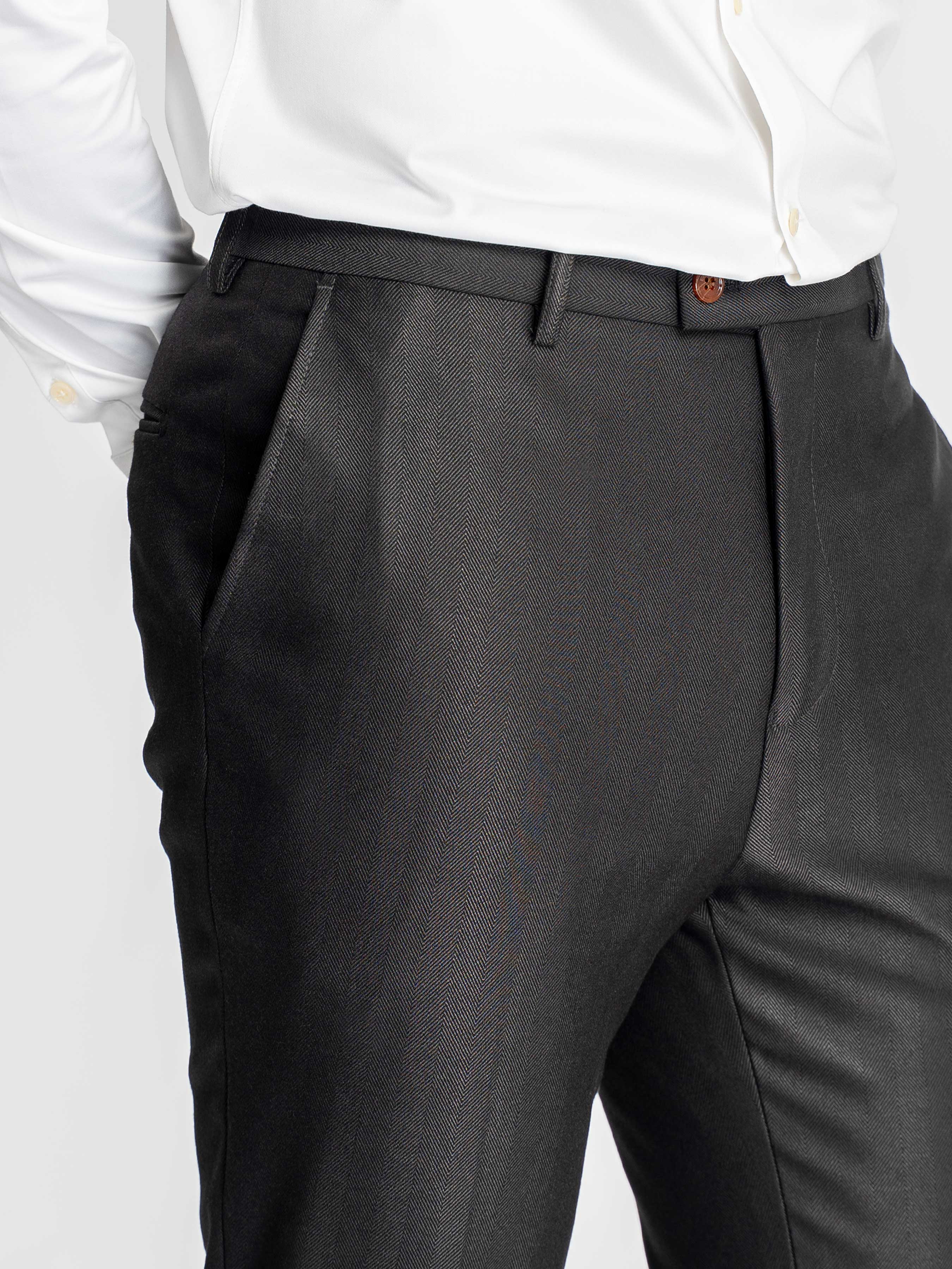 Trousers With Belt Loop - Grey Charcoal Shadow Stripe (Slim Straight)