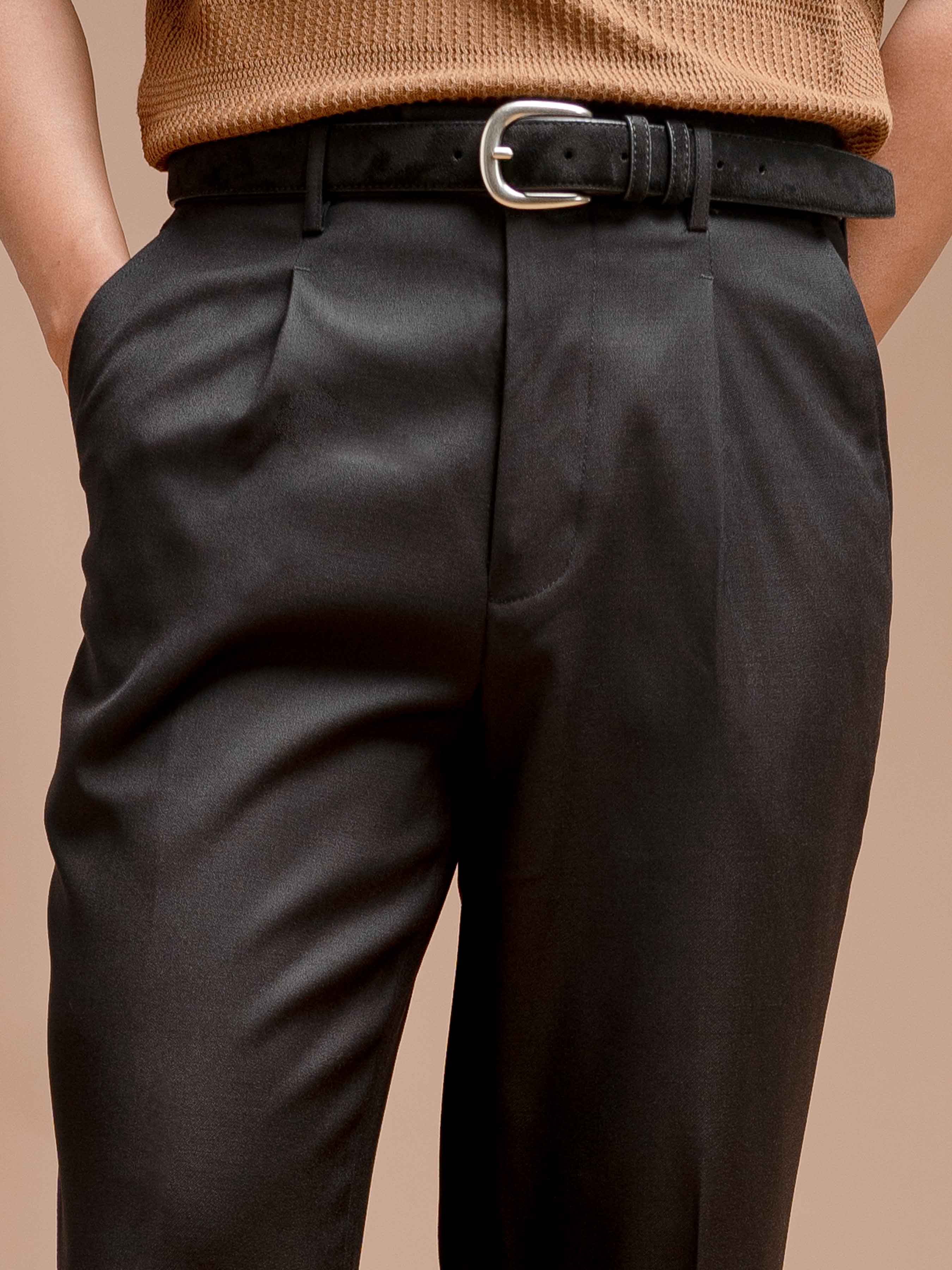 Vicolo Trousers With Belt Loop - Jet Black Plain (Wide Fit)