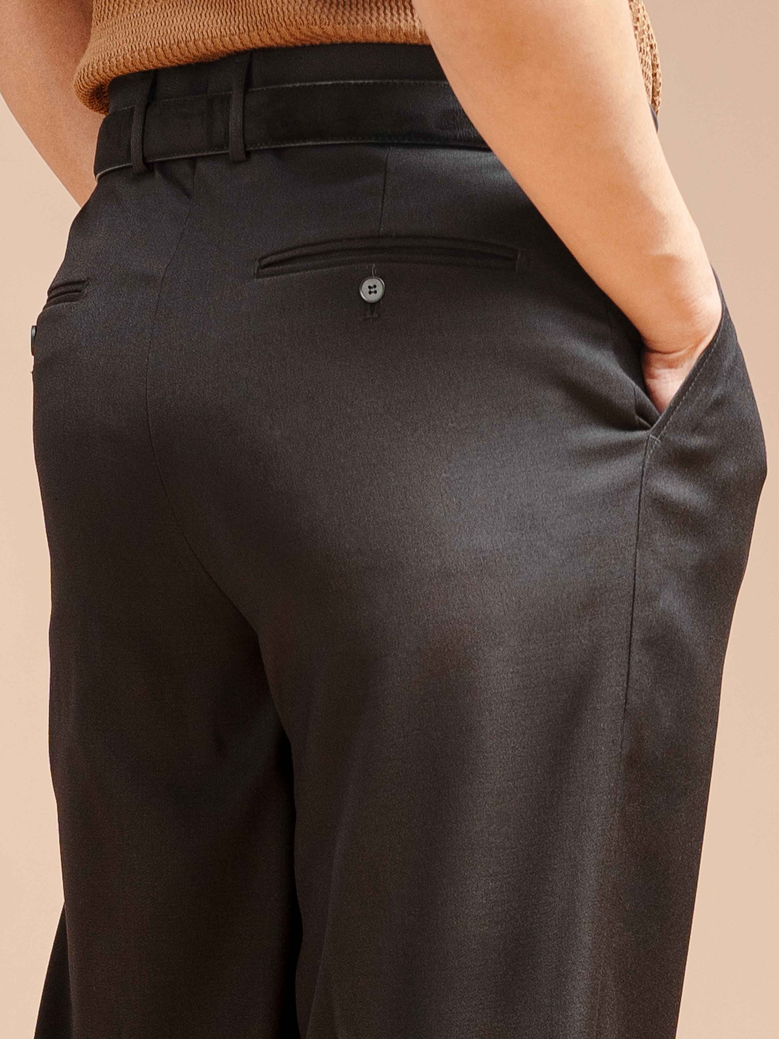 Vicolo Trousers With Belt Loop - Jet Black Plain (Wide Fit)