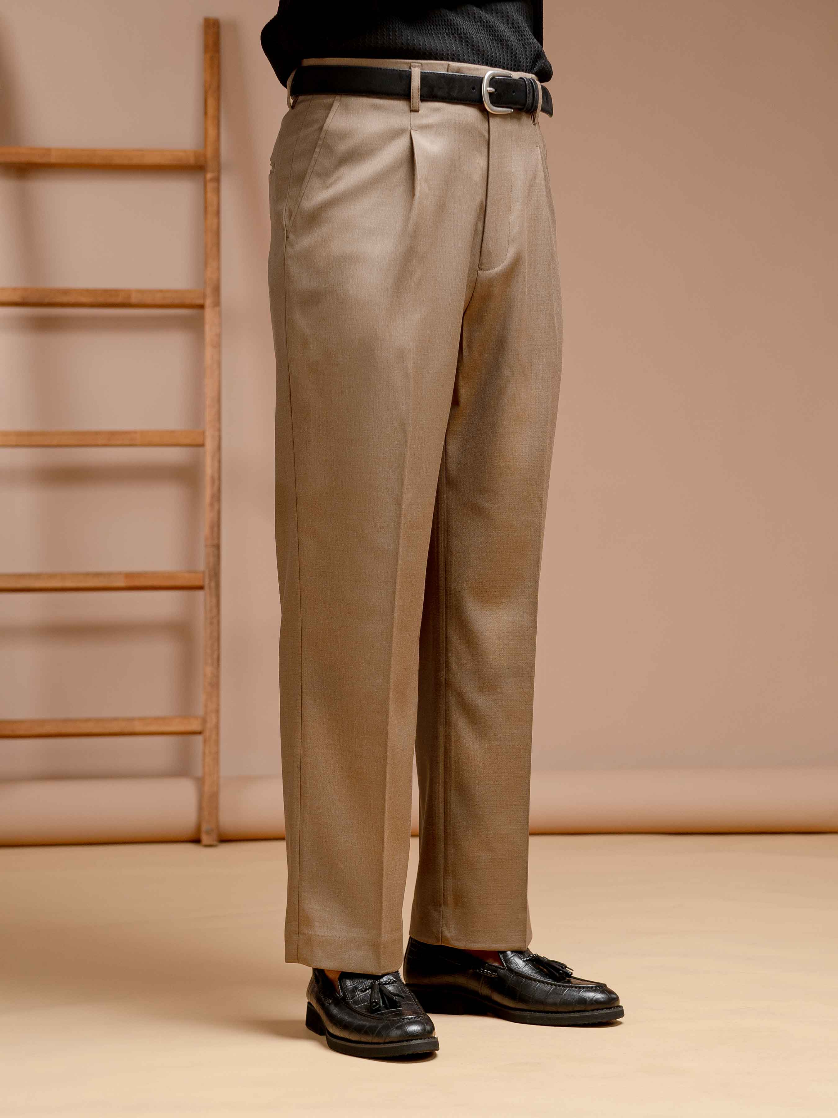 Vicolo Trousers With Belt Loop - Khakis Plain (Wide Fit)