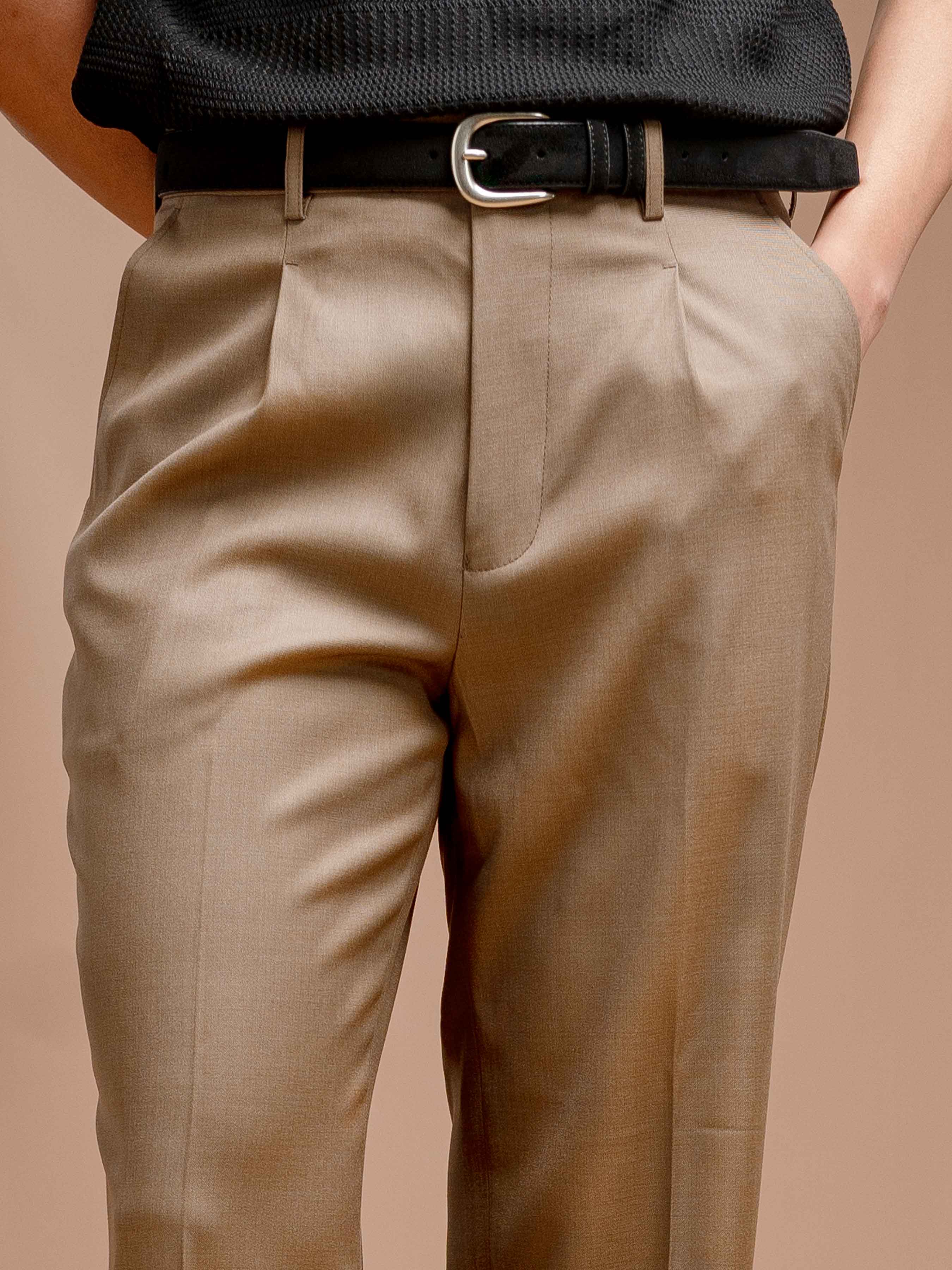 Vicolo Trousers With Belt Loop - Khakis Plain (Wide Fit)
