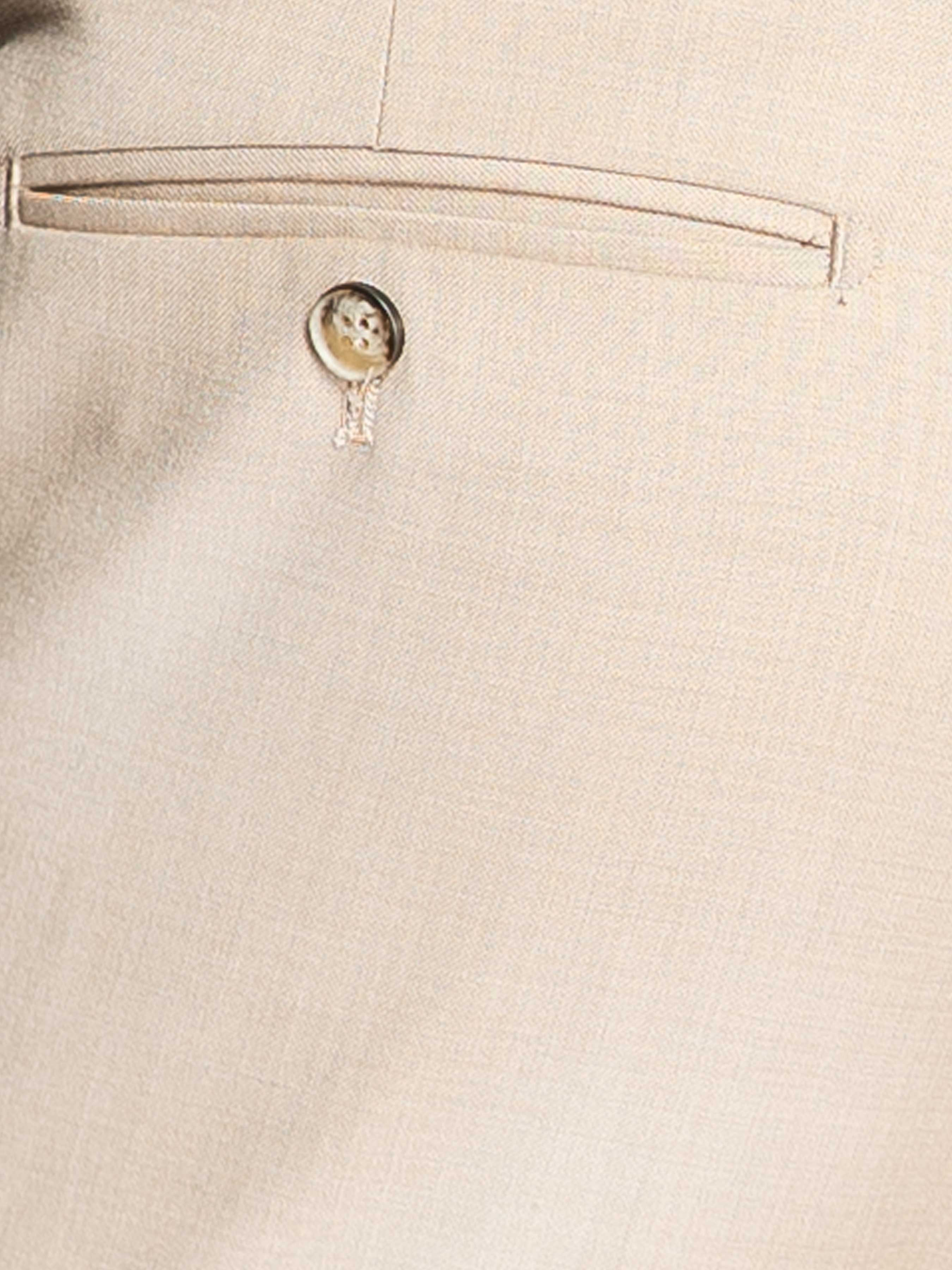 Trousers With Belt Loop - Cream Beige Plain (Slim Straight)