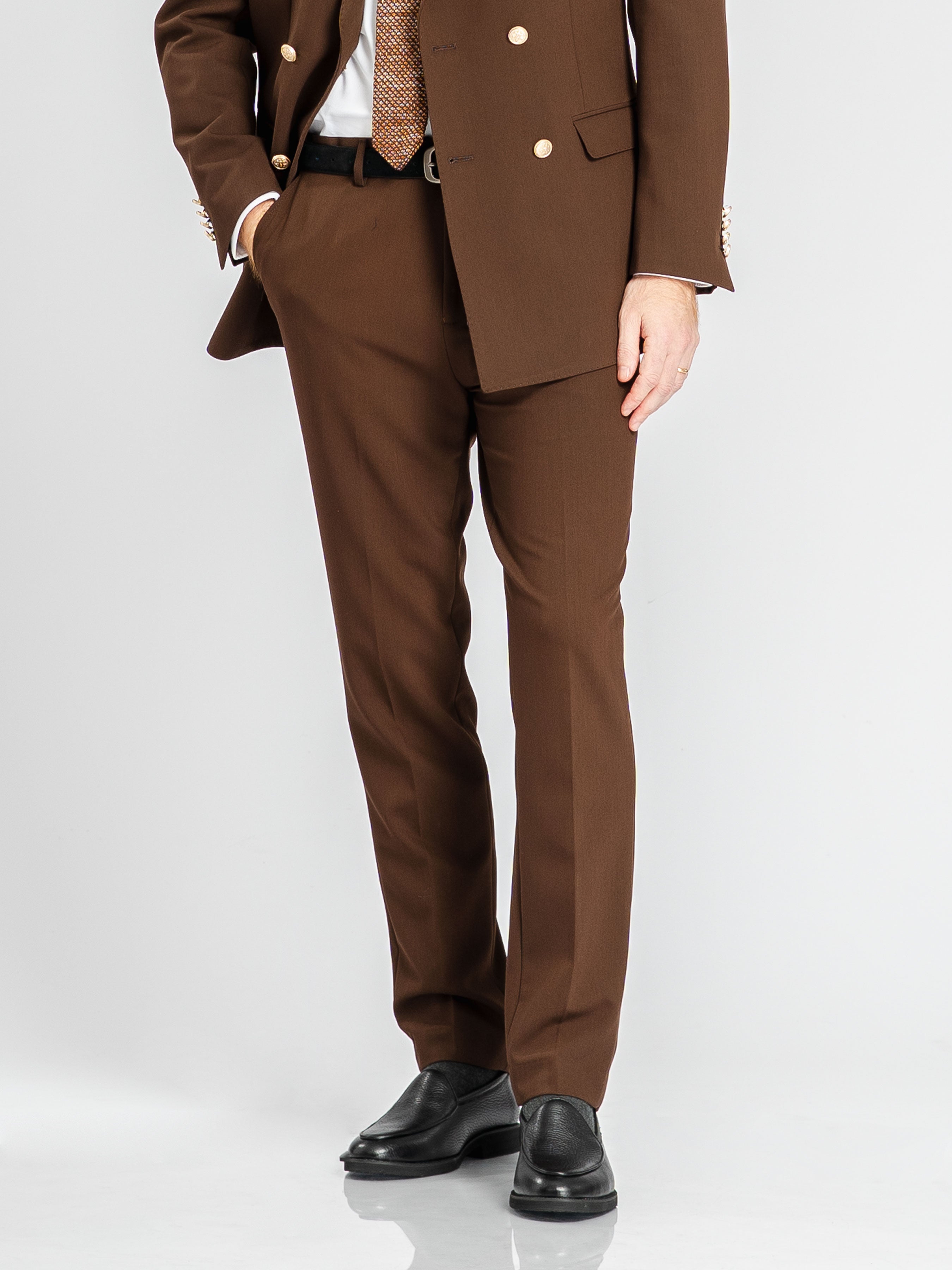 Trousers With Belt Loop - Dark Brown (Slim Straight)