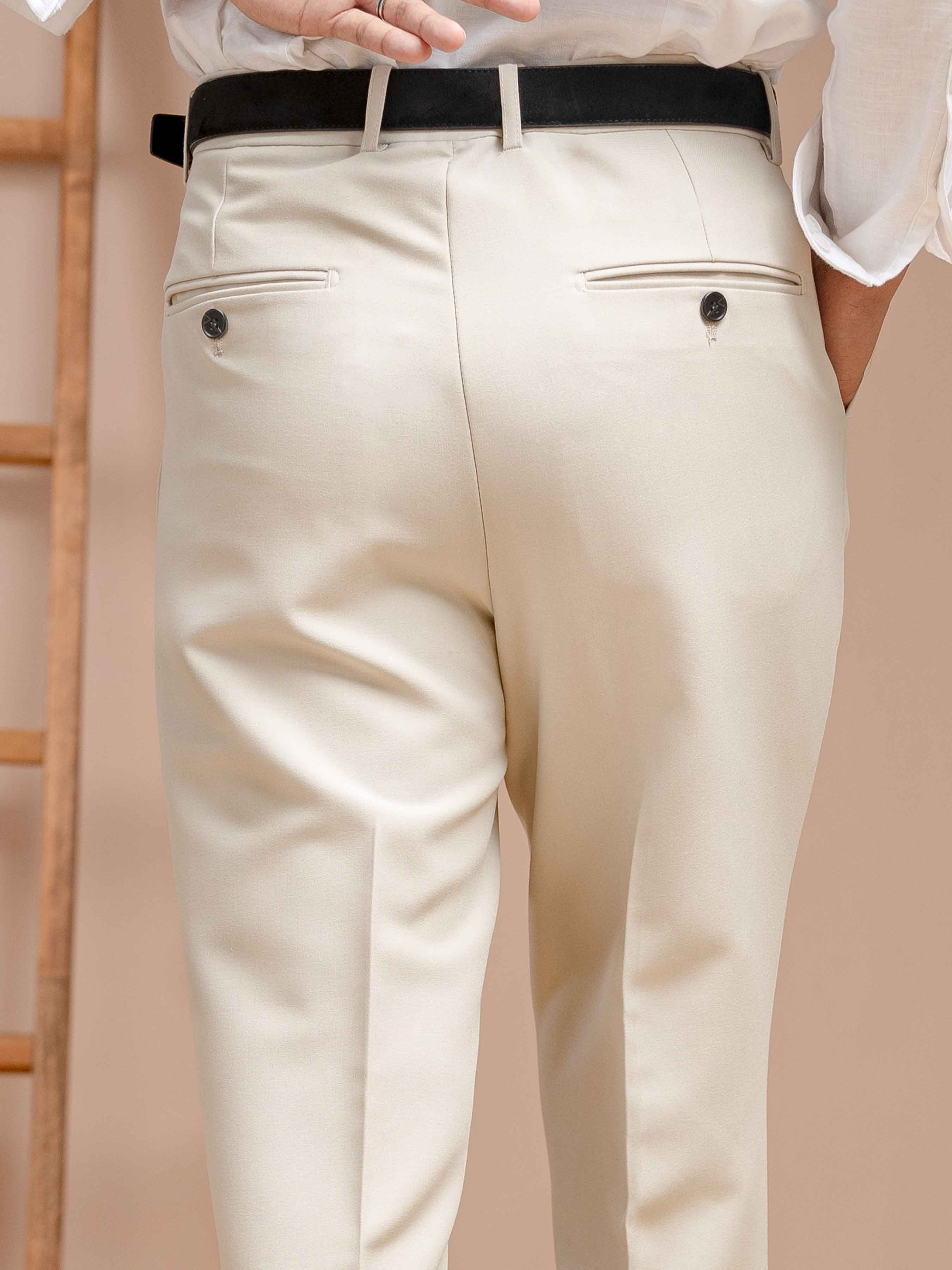 Vicolo Trousers With Belt Loop - Sand White Plain (Wide Fit)
