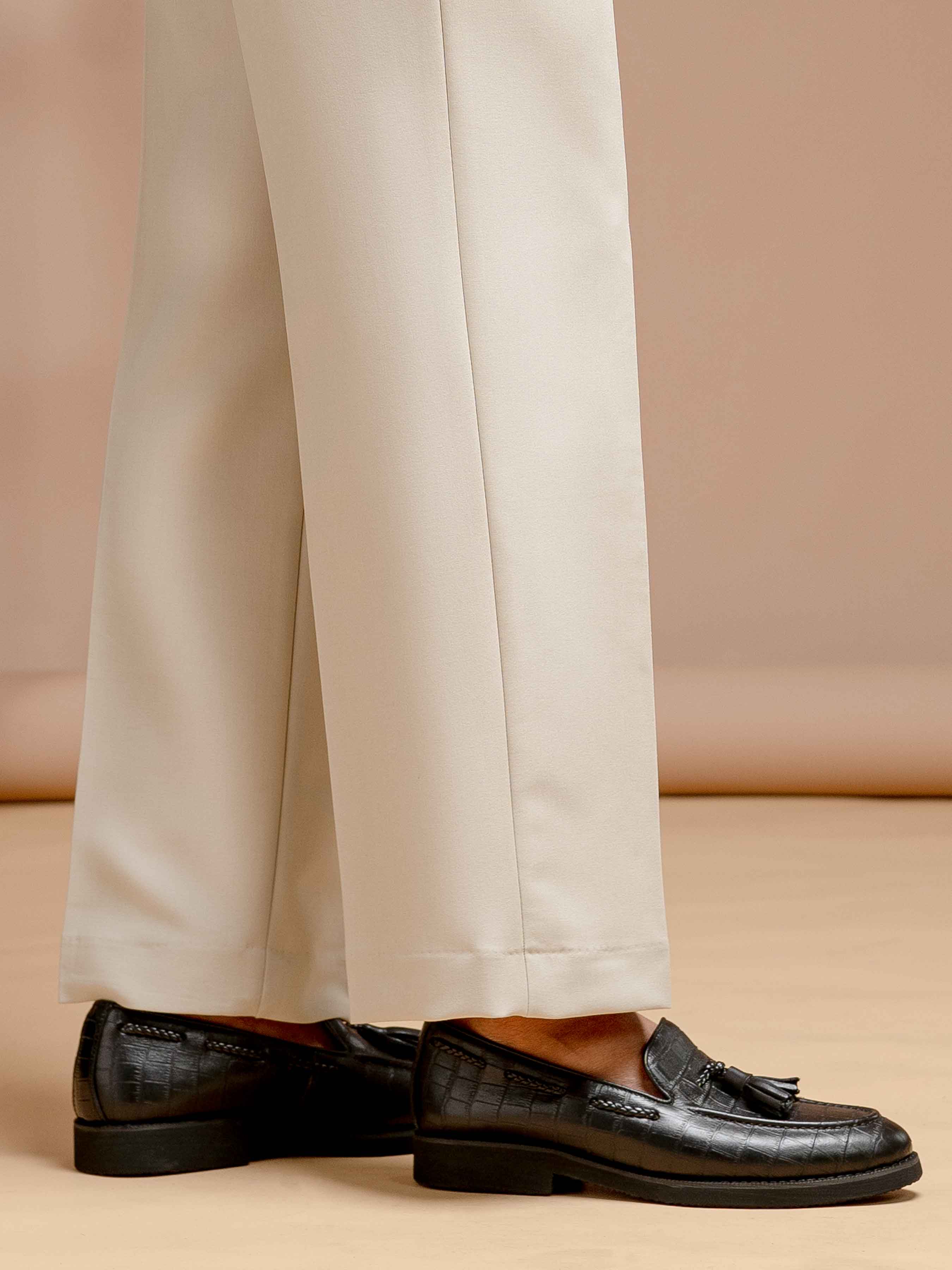 Vicolo Trousers With Belt Loop - Sand White Plain (Wide Fit)
