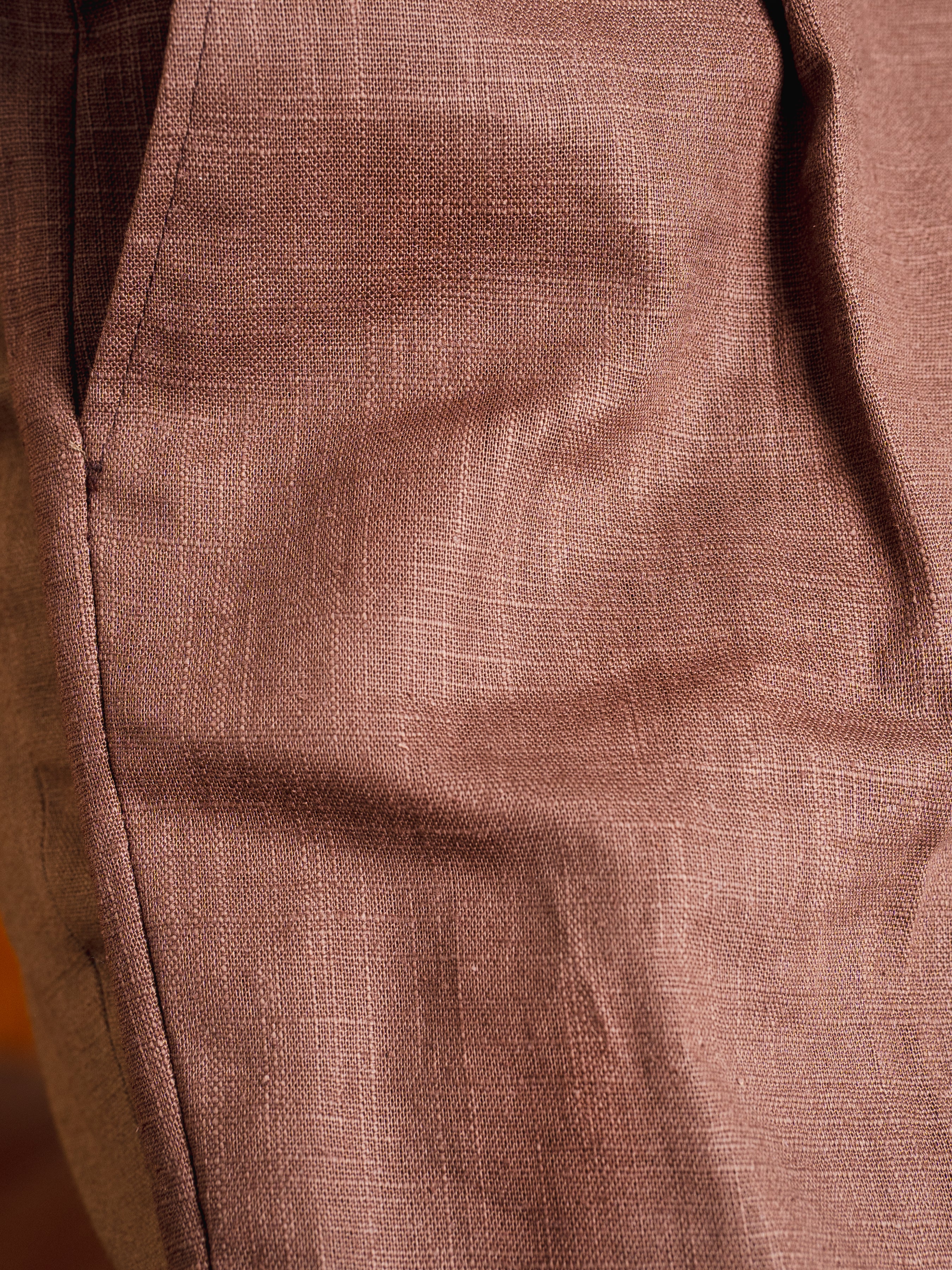Trousers With Side Adjusters - Linen Coffee Plain (Wide Fit)