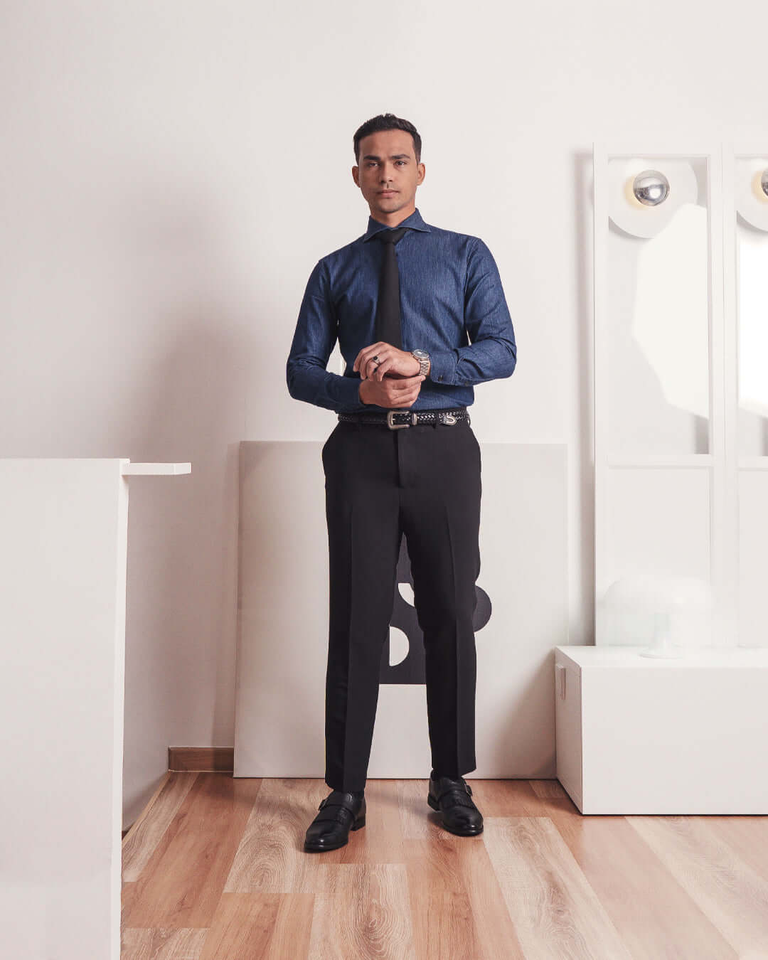 Chambray Shirt - Dark Blue Windsor Collar