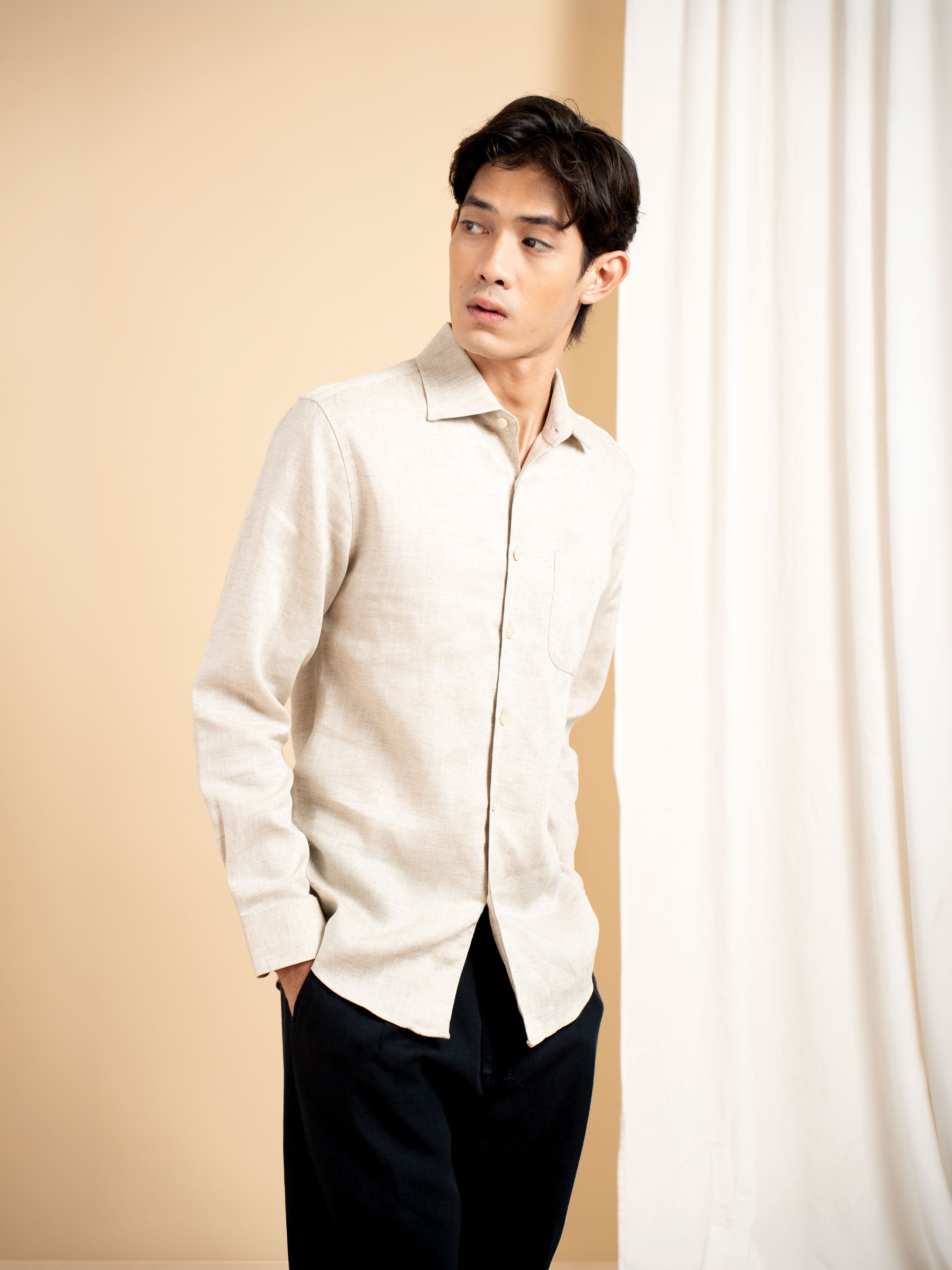Vance Linen Shirt - Sand Windsor Collar